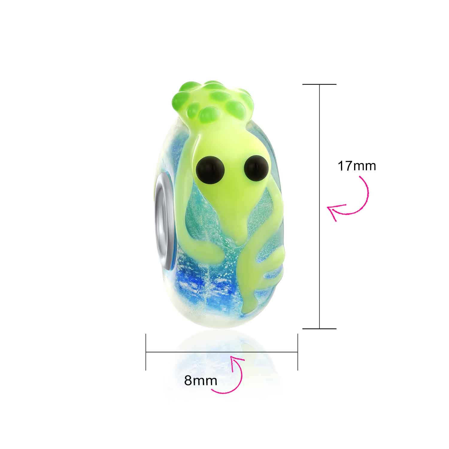 Set of 3 Lime Green Lizard & Toad Frog Lampwork Glass Charm Bead Sterling Silver - Image 3