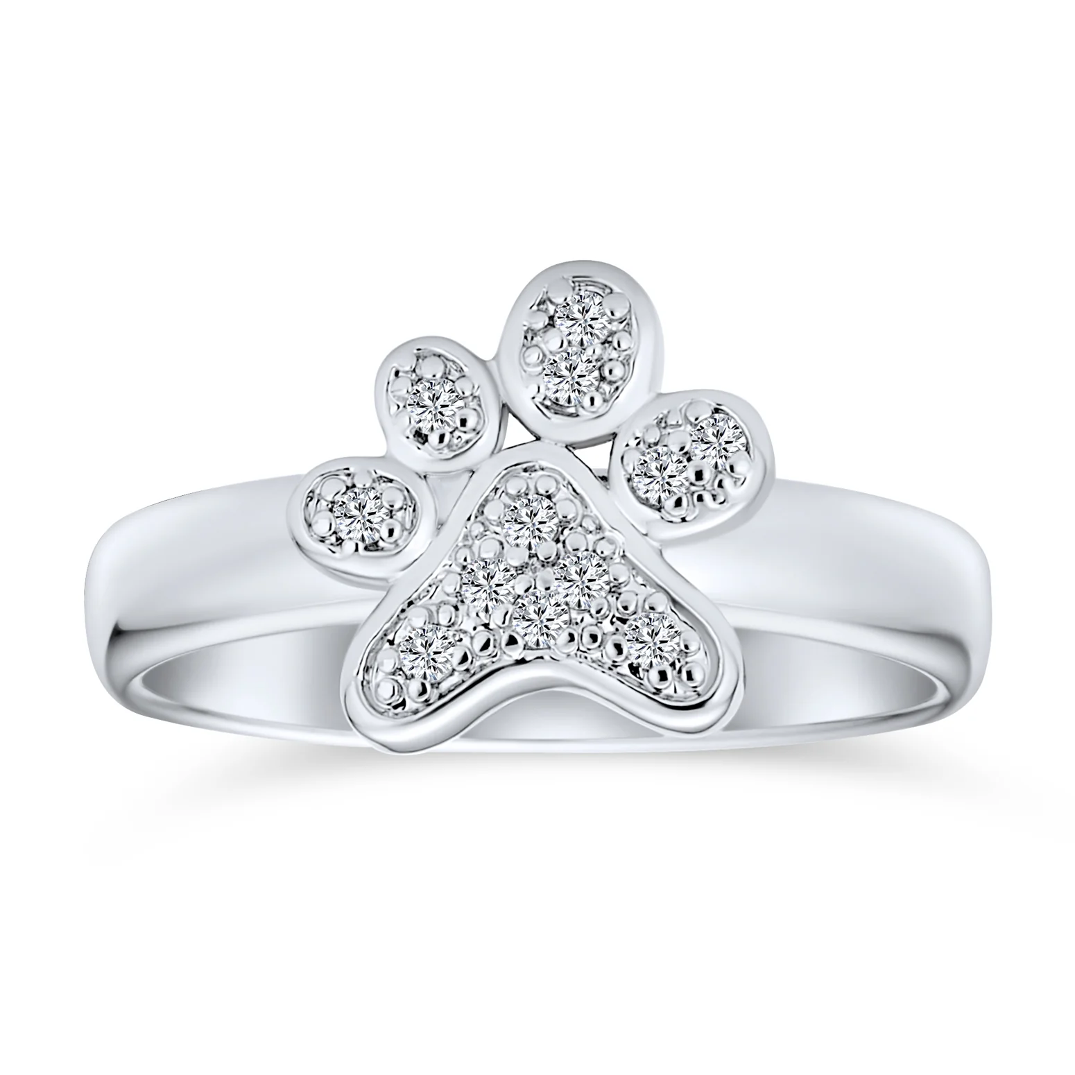 Animal Pet Lover CZ Pave Dog Paw Print Statement Ring Silver Plated - Image 3
