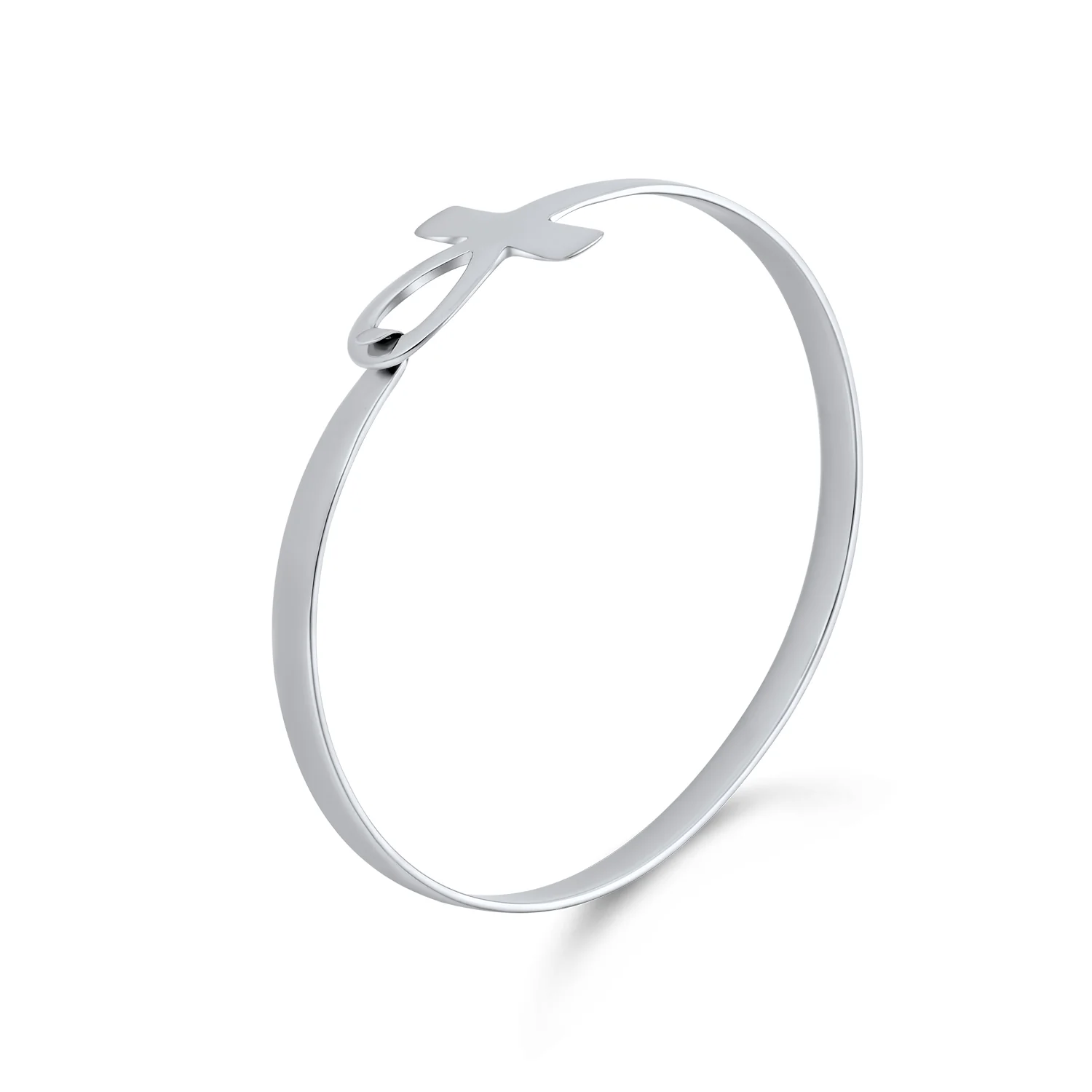 Fine Sterling Silver Ankh Cross Bangle Bracelet - Spiritual Key of Life Jewelry - Image 2