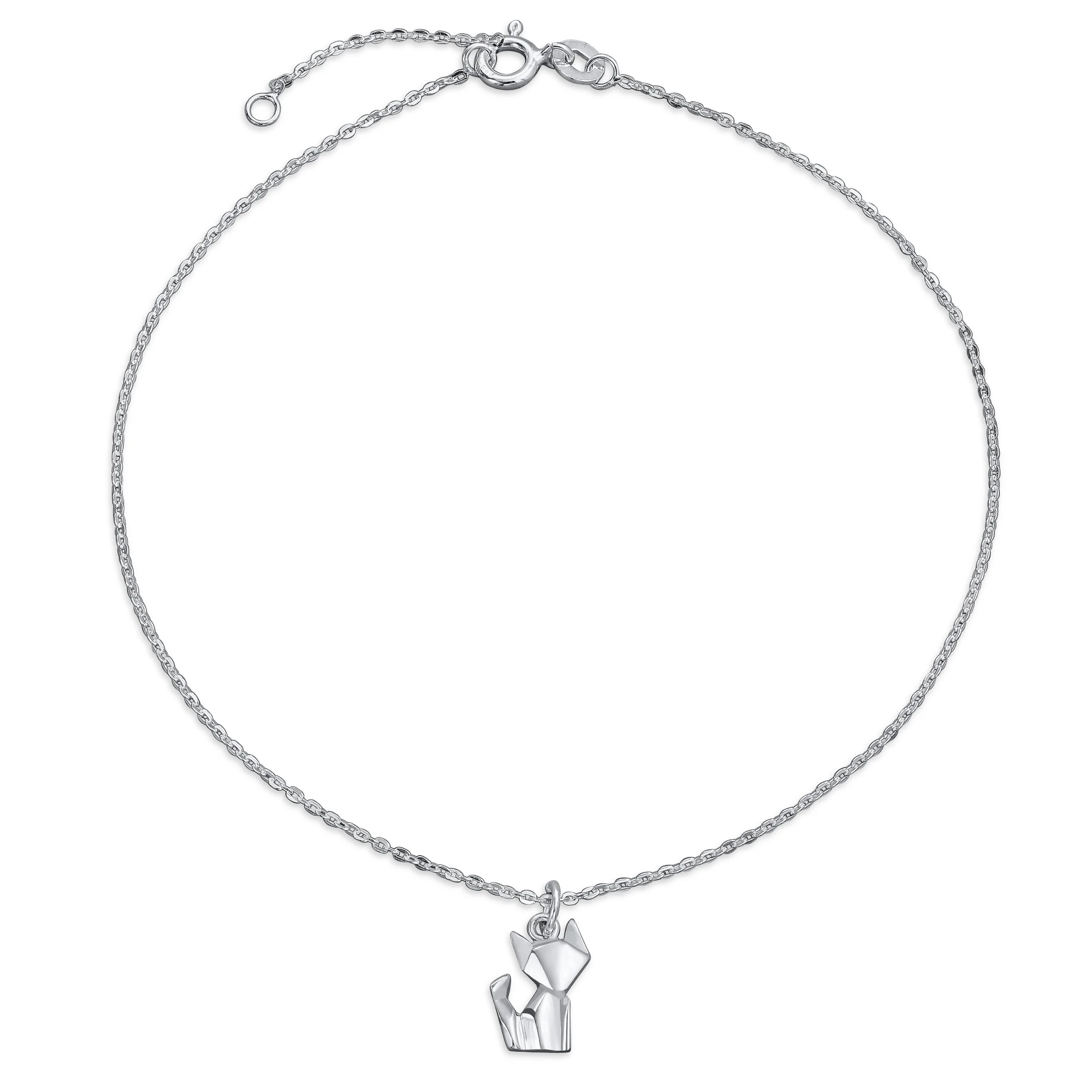 3D Geometric Cat Anklet Sterling Silver Ankle Bracelet