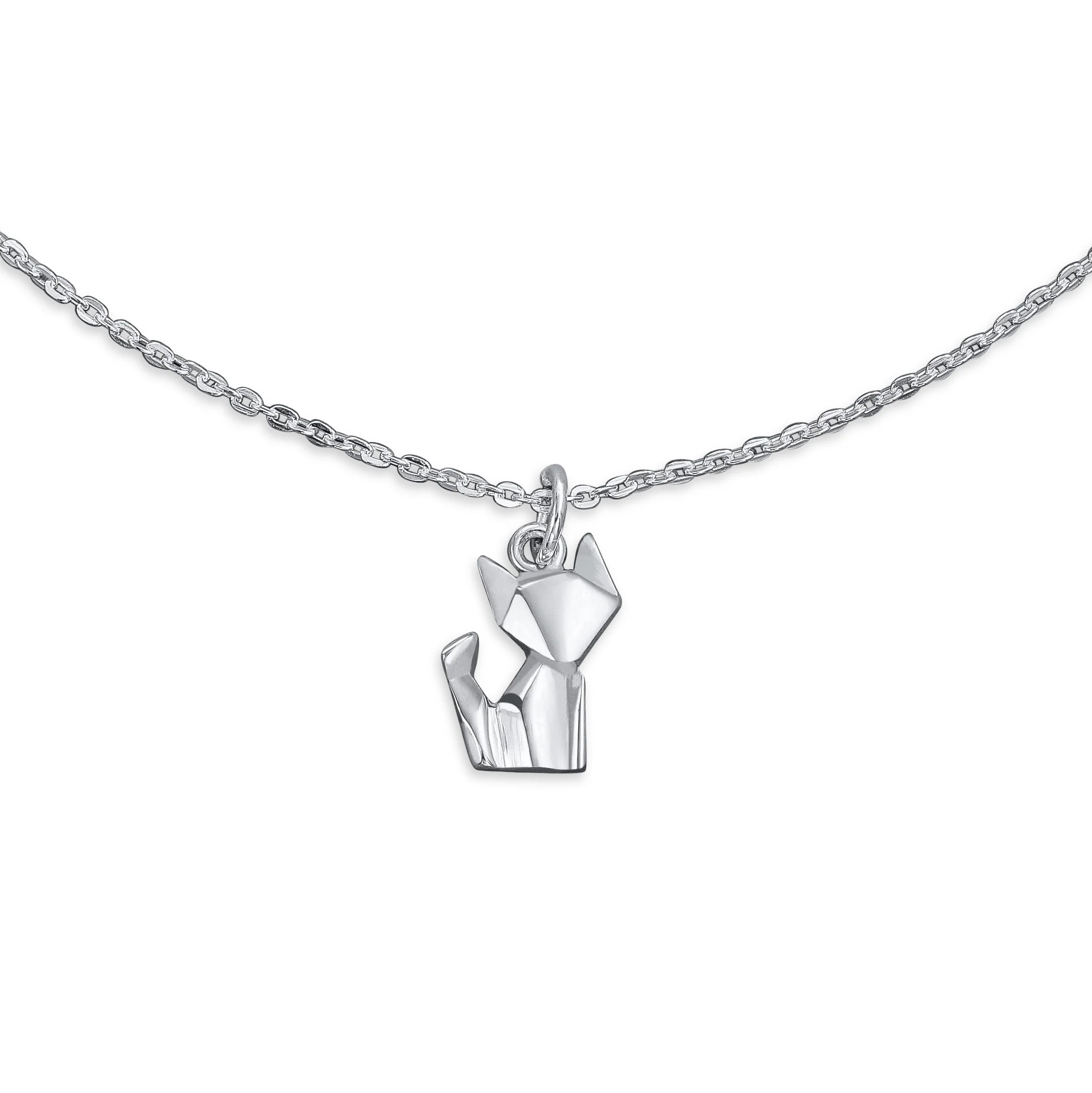 3D Geometric Cat Anklet Sterling Silver Ankle Bracelet - Image 2