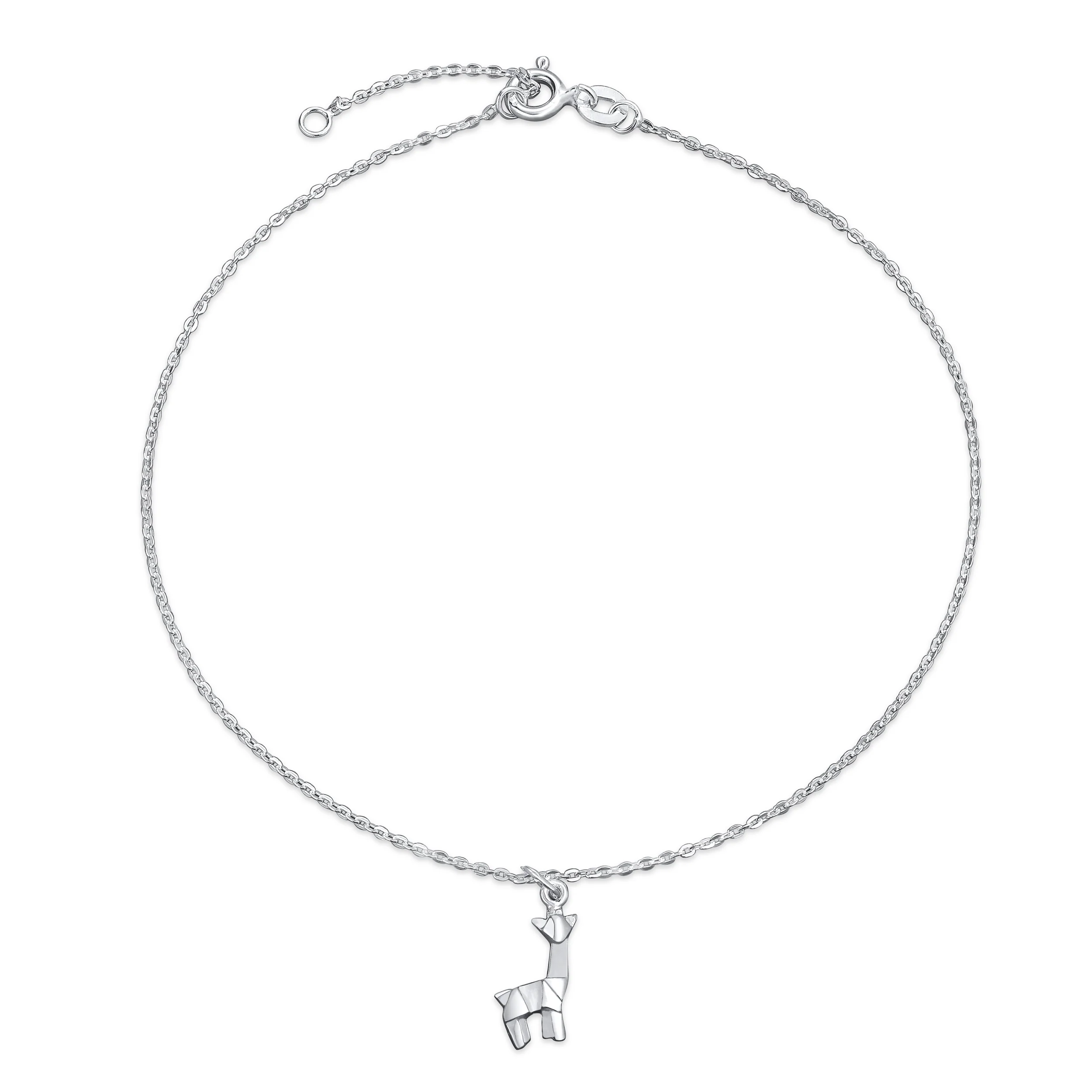 3D Origami Giraffe Anklet Sterling Silver 9-10 Inch