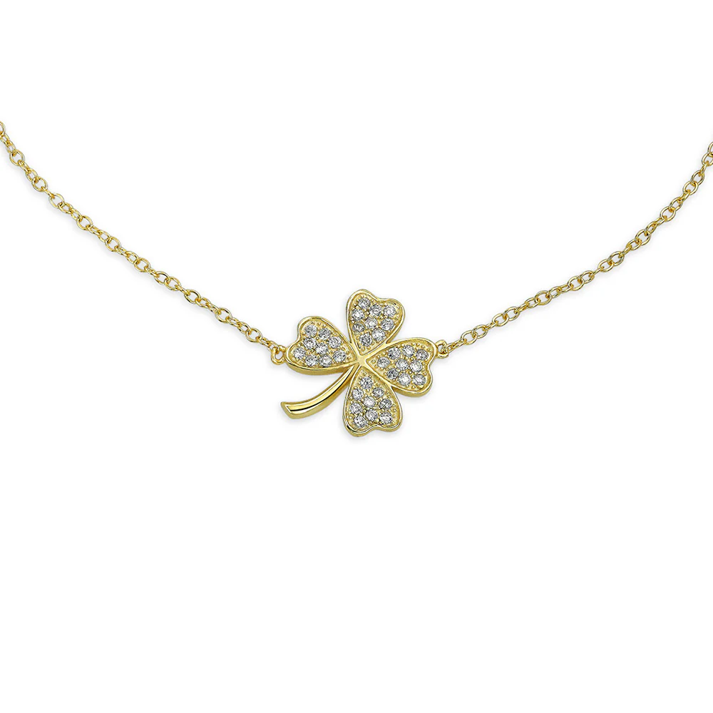 Cubic Zirconia CZ Four Leaf Clover Anklet Ankle Bracelet Gold Plated - Image 4