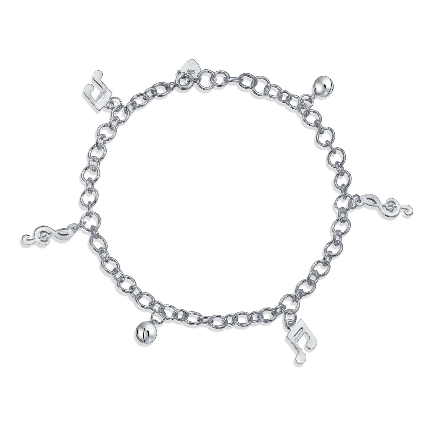 Musician Bells Clef Music Notes Charm Anklet Ankle Bracelet .925 Sterling Silver