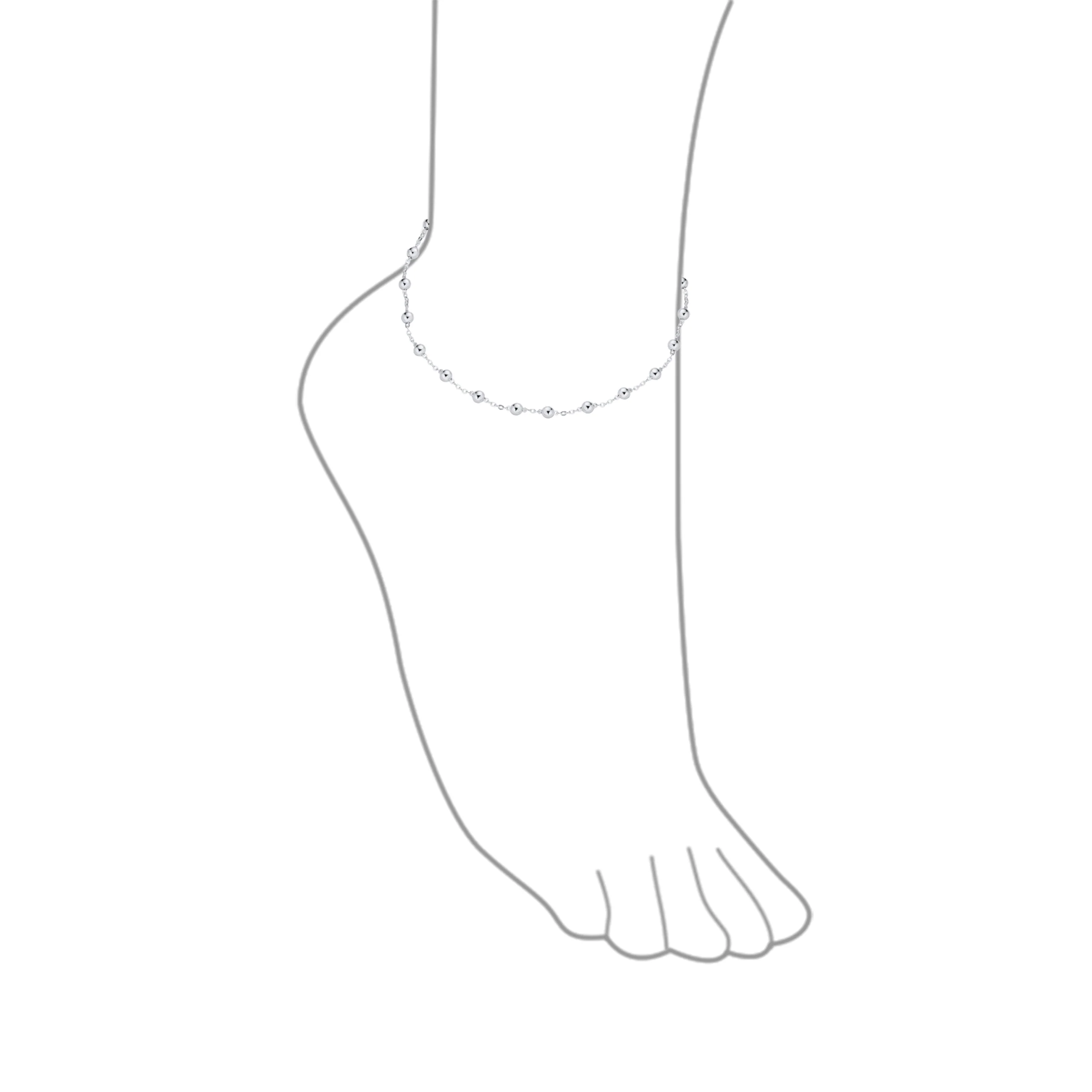 Petite 3MM Round Ball Bead Station Chain Anklet Ankle Bracelet Sterling Silver - Image 3
