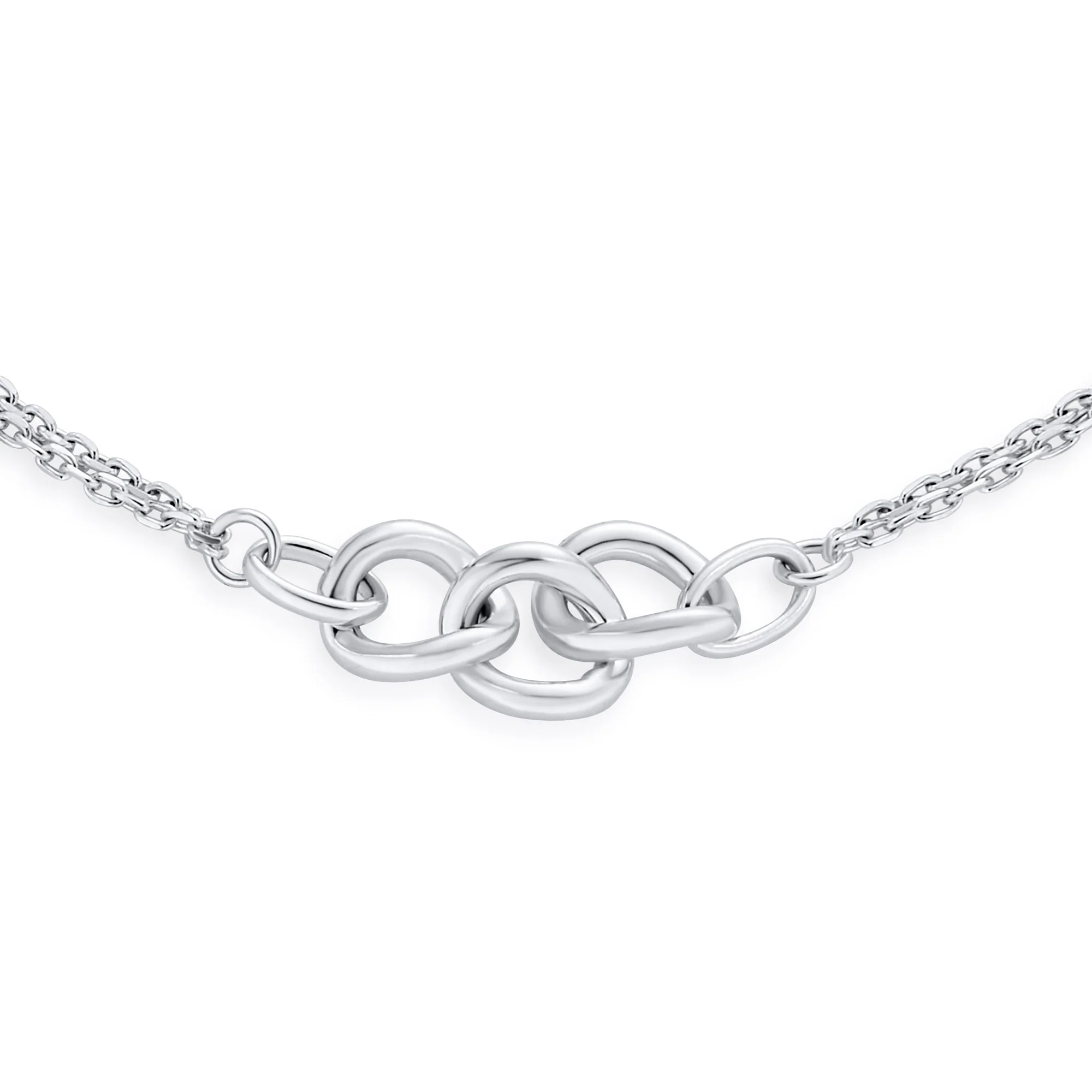 Double Chain Love Interlocking Anklet Ankle Bracelet Sterling Silver 9-10 Inch - Image 3