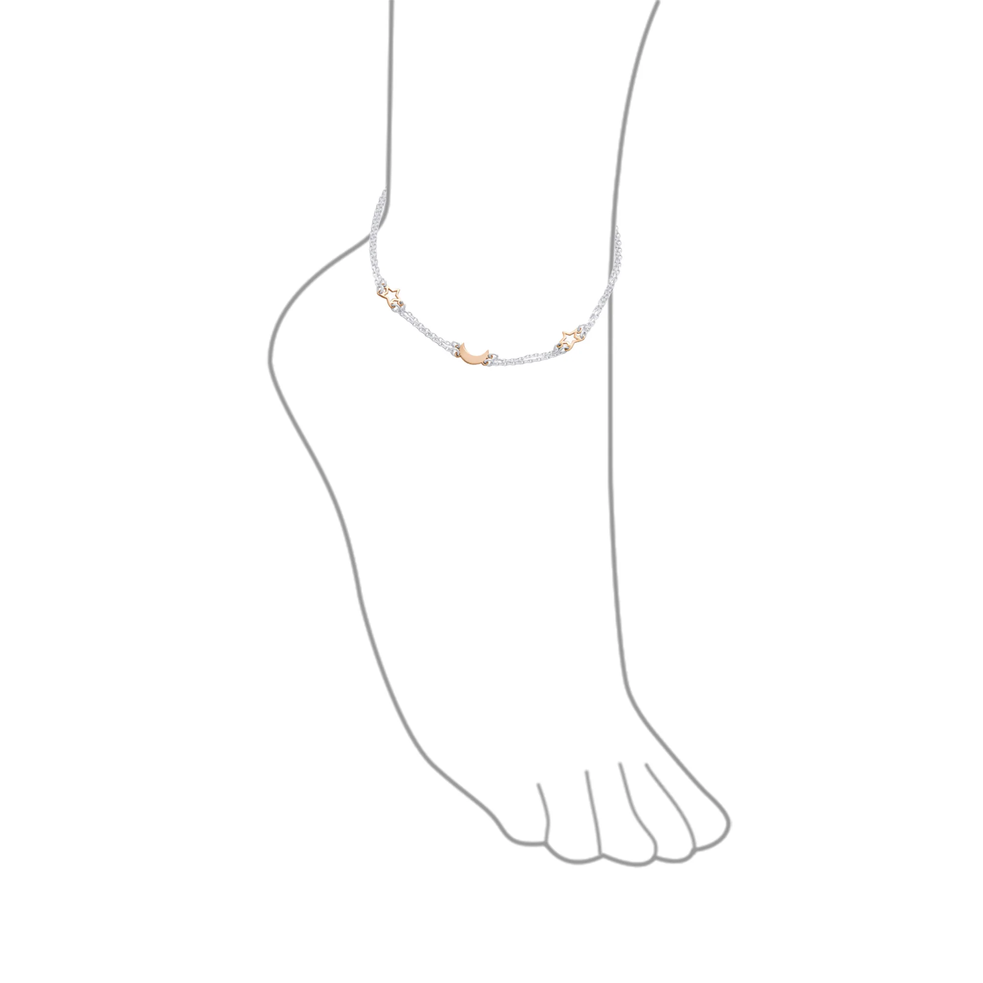 Double Chain Moon & Stars Anklet Ankle Bracelet Rose Gold Sterling Silver - Image 4