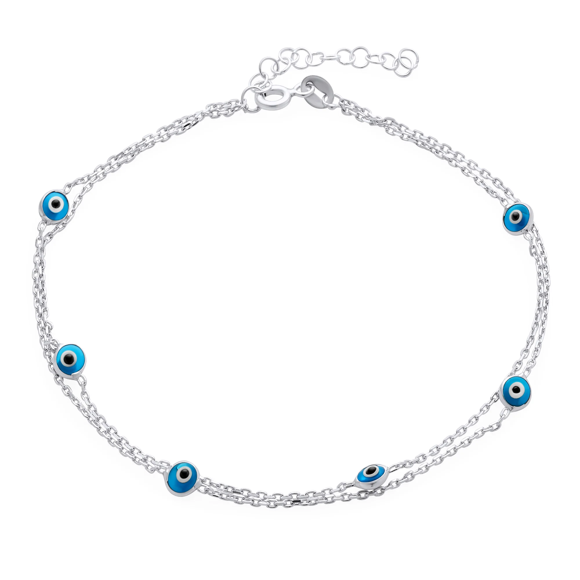 Protection Amulet Evil Eye Anklet Ankle Bracelet Aqua Blue Sterling Silver - Image 4