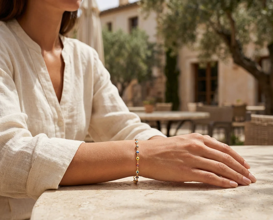 Protection Amulet Evil Eyes Anklet Ankle Bracelet Gold Plated Sterling Silver - Image 12
