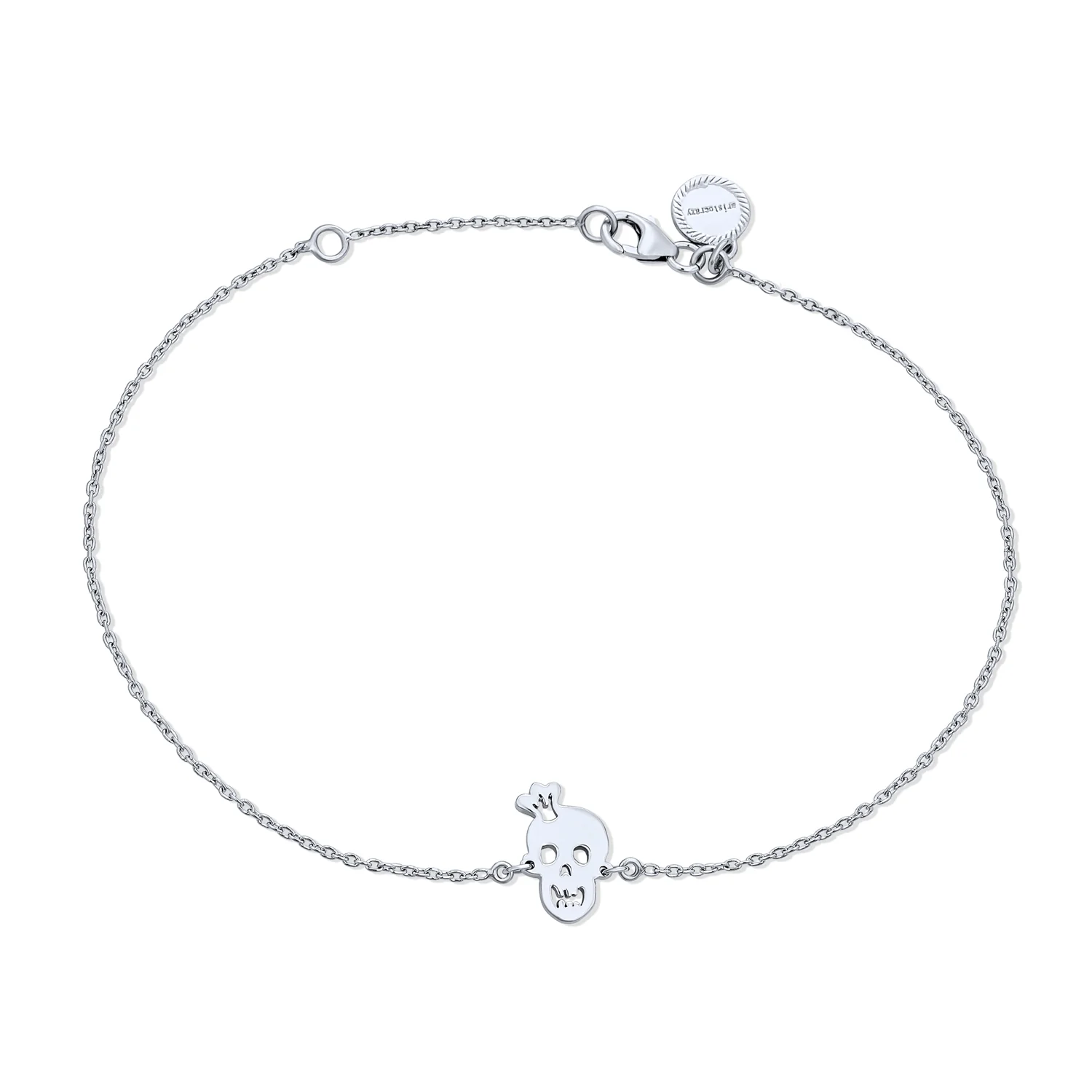 Whimsical Heart Eyes & Crown Smiling Skull Anklet Ankle Bracelet .925 Sterling Silver Adjustable