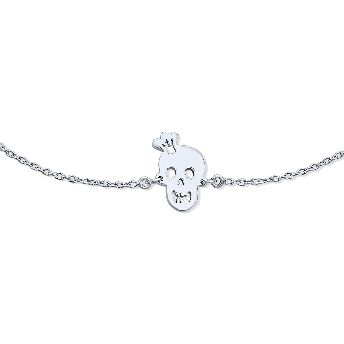 Whimsical Heart Eyes & Crown Smiling Skull Anklet Ankle Bracelet .925 Sterling Silver Adjustable - Image 2