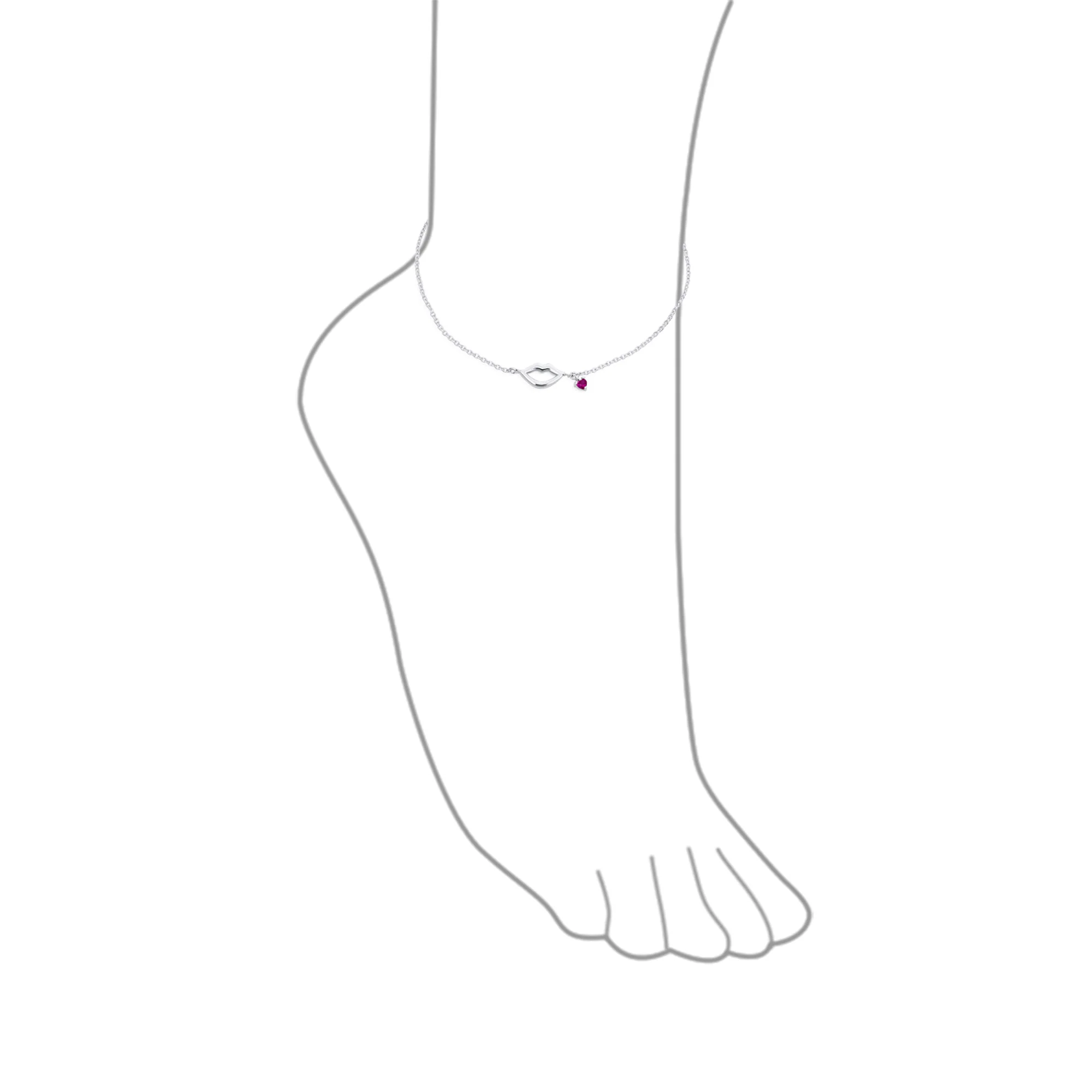 Lover Kiss & Lip Red Heart Charm Anklet Link Ankle Bracelet Sterling Silver 9-10 Inch Adjustable - Image 4