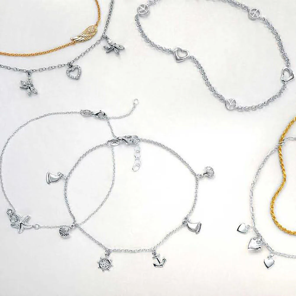 Nautical Charm Anklet Ankle Bracelet with Anchor Sailboat and Sea Shell Charms - Image 5
