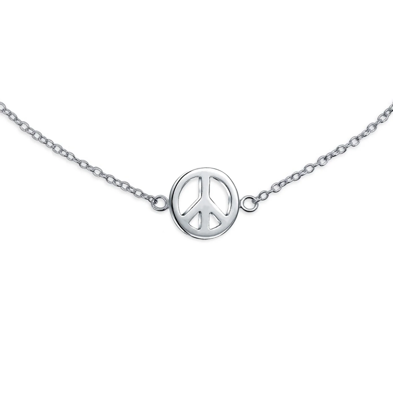 Peace Sign Charm Anklet Ankle Bracelet Sterling Silver 9-10 Inch - Image 2