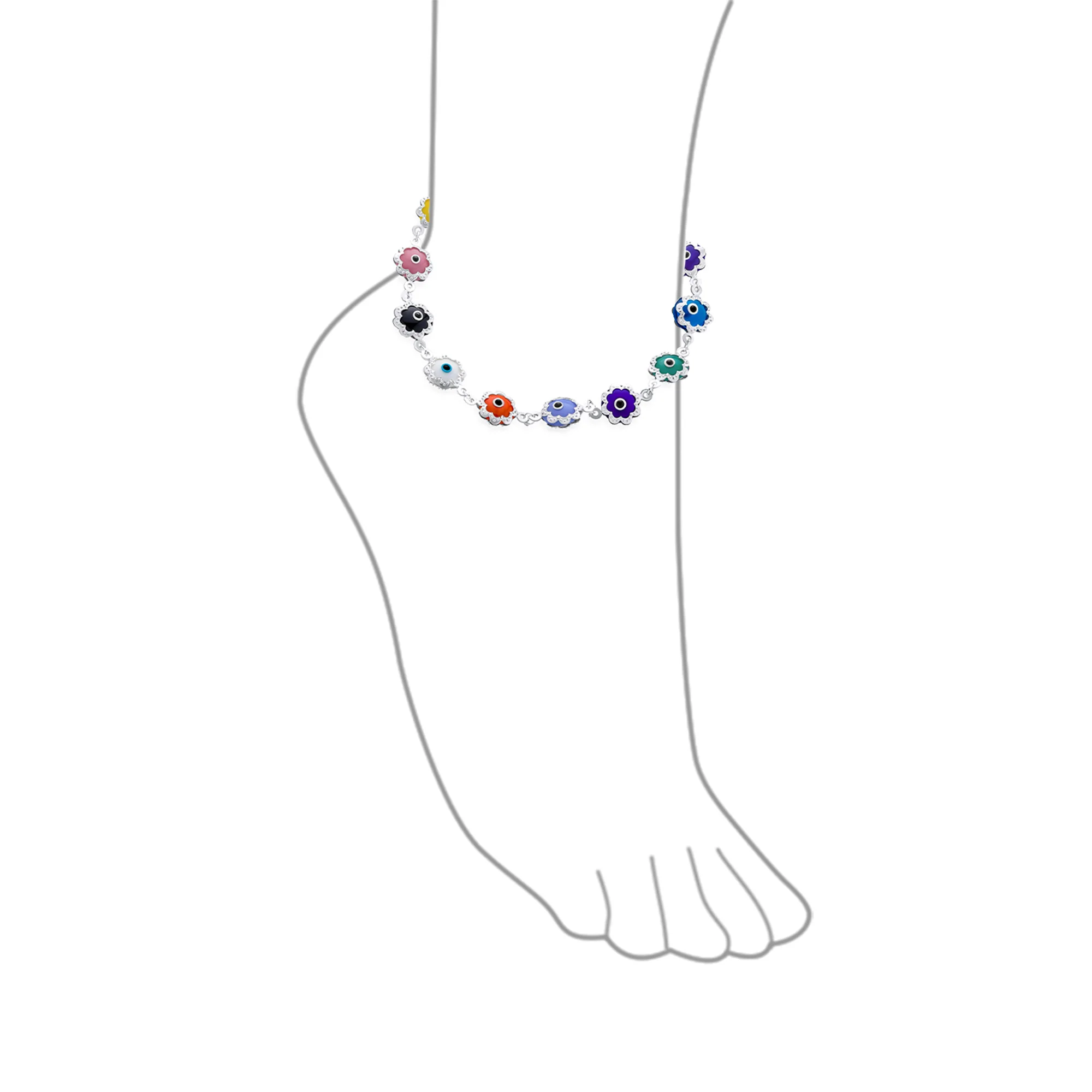 Protection Amulet Turkish Evil Eyes Anklet Ankle Bracelet Sterling Silver 9 Inch - Image 3