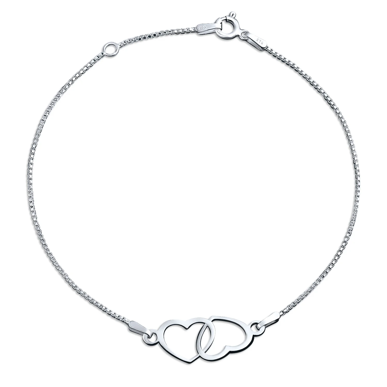 Interlocking Hearts Anklet Ankle Bracelet Silver 9-10"