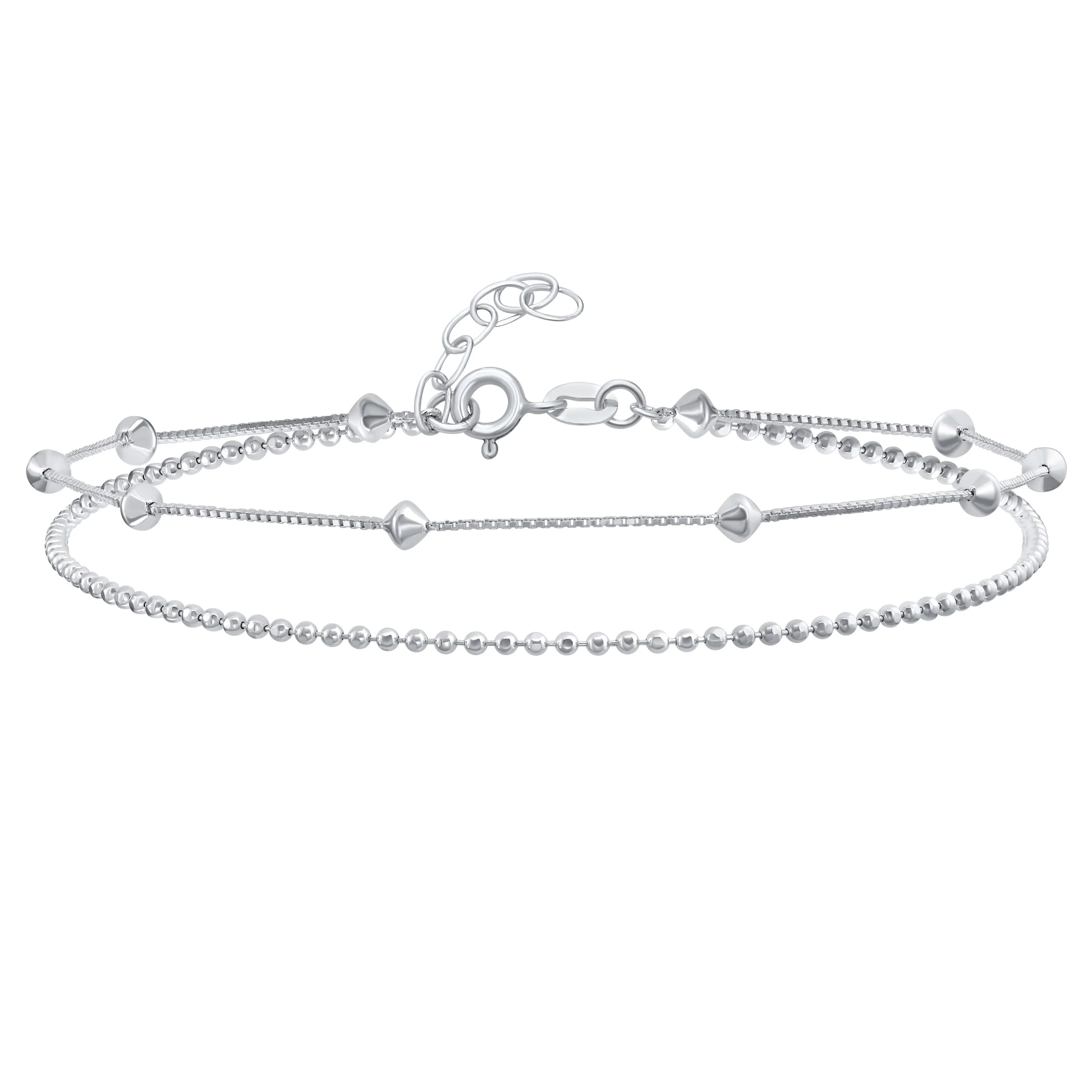 2 In 1 Sterling Silver Anklet Diamond Beads Ankle Bracelet
