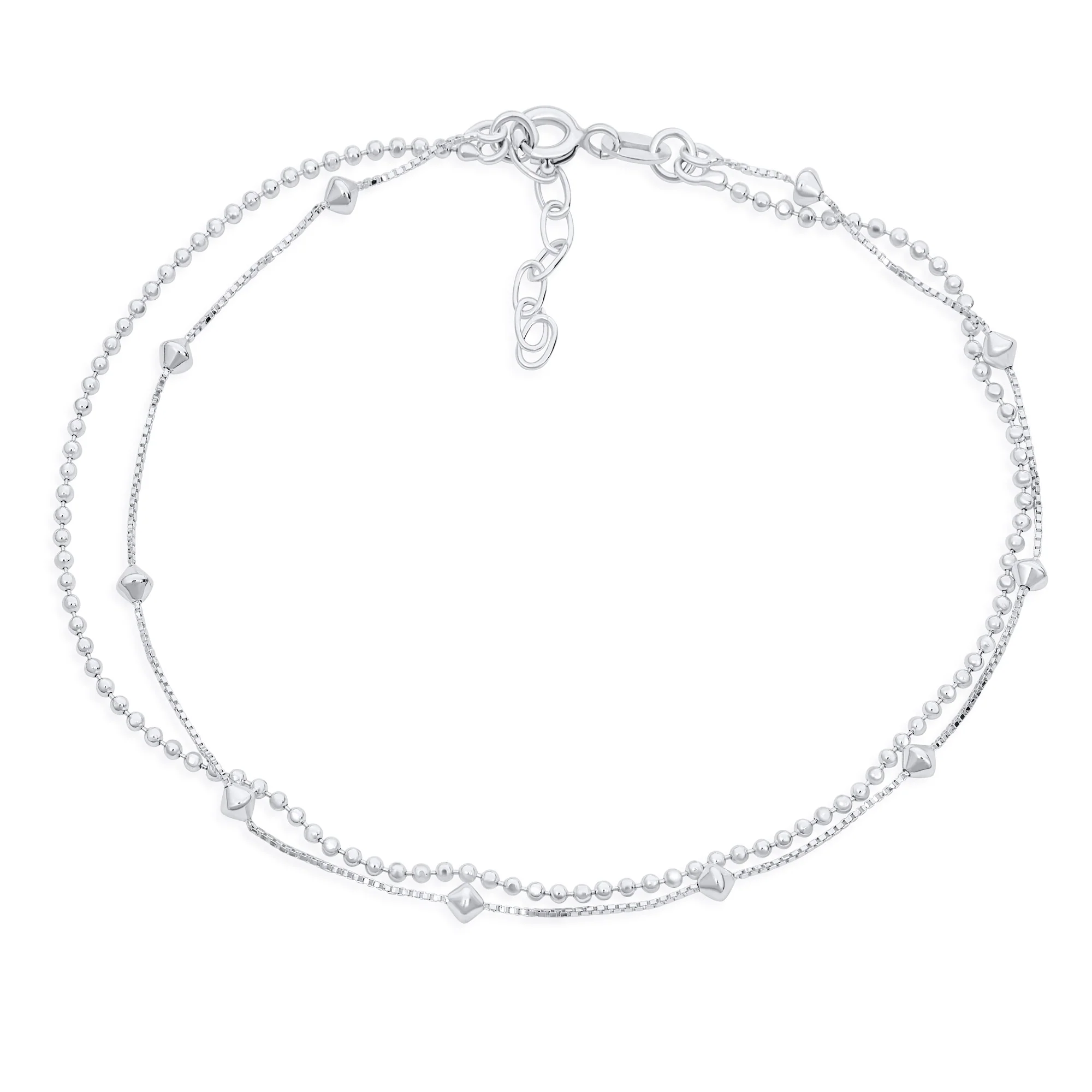2 In 1 Sterling Silver Anklet Diamond Beads Ankle Bracelet - Image 2