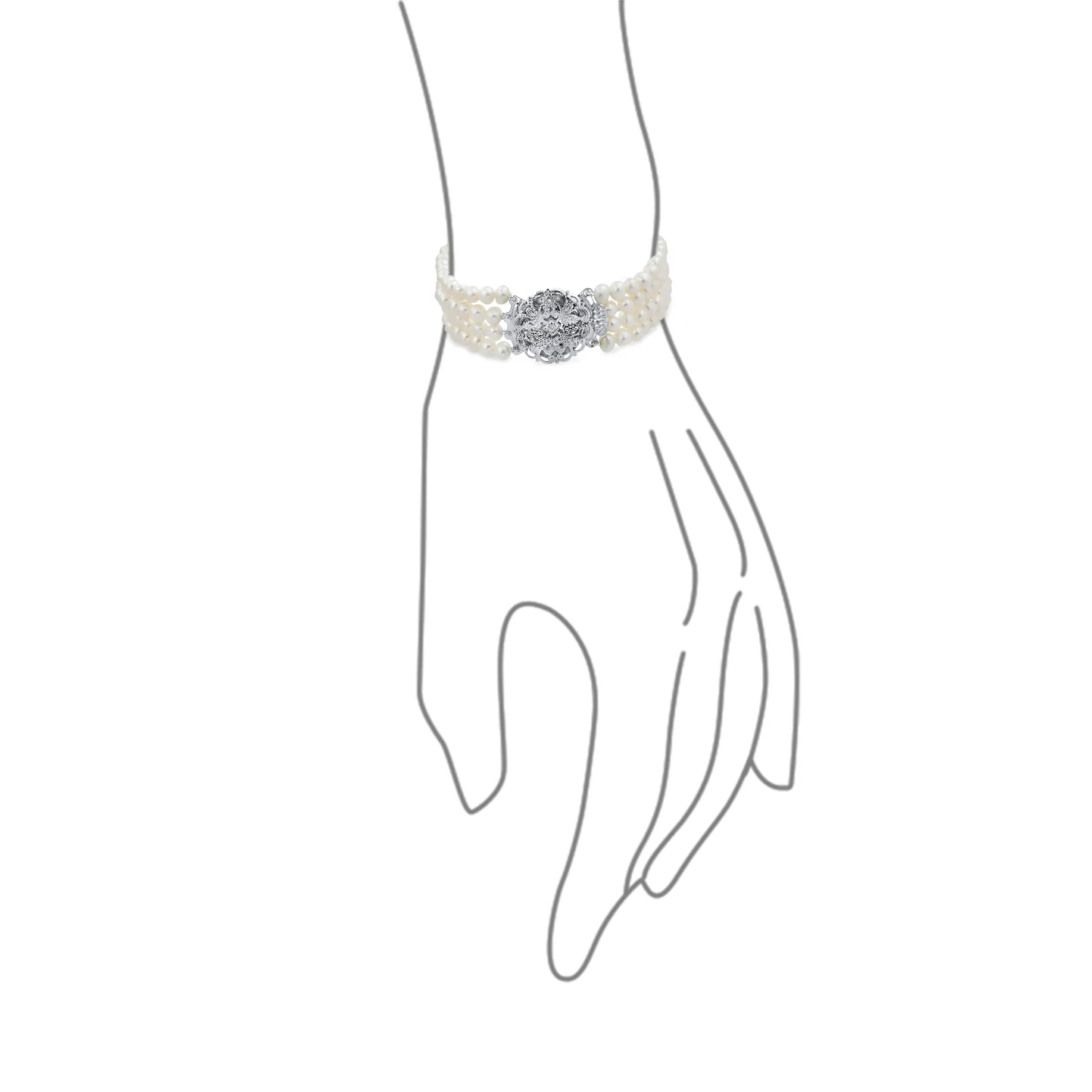 Antique Multi Strand Bracelet White Pearl Choker Silver - Image 3