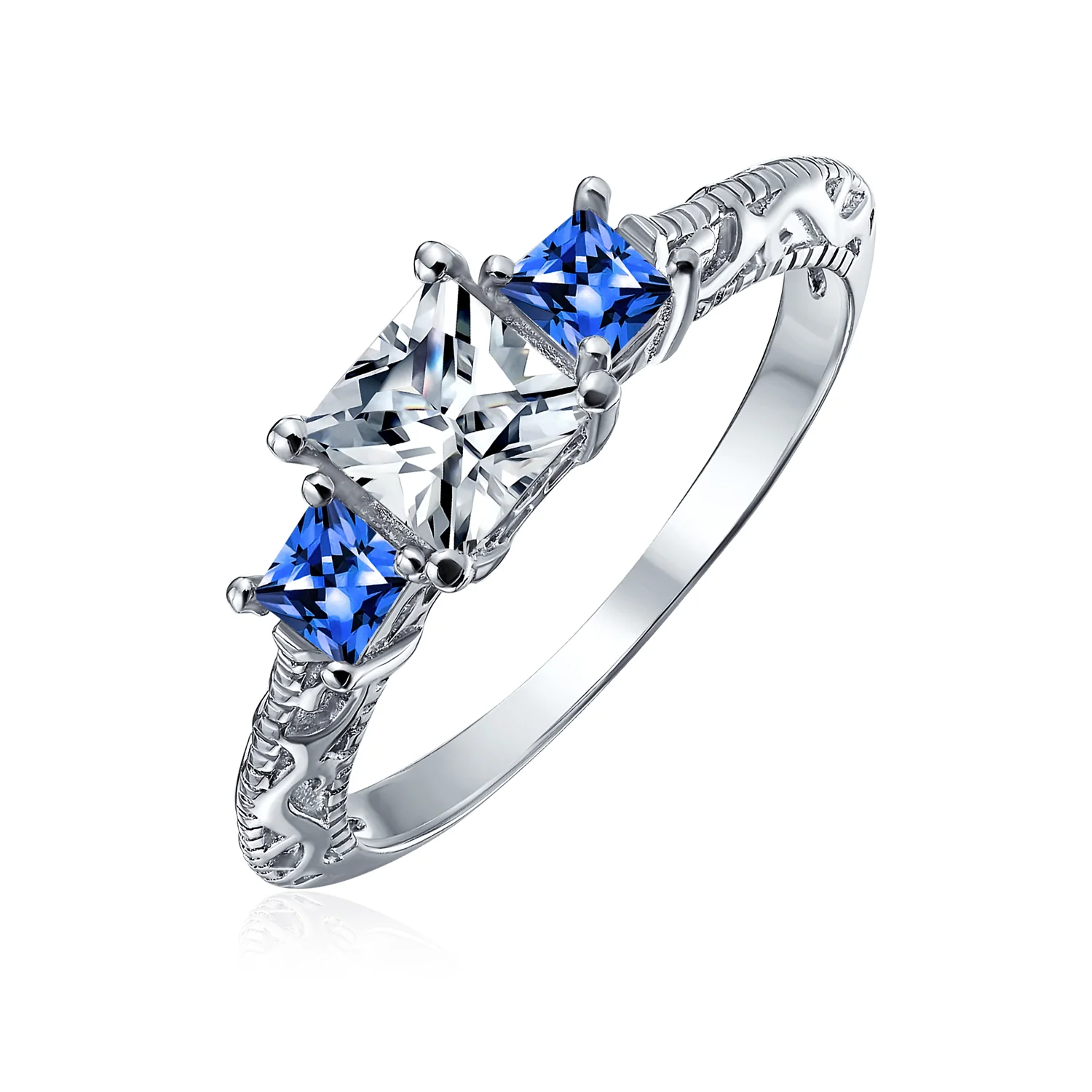 3CT CZ Three Stone Past Present Future Cubic Zirconia Engagement Ring .925 Sterling Silver - Image 2