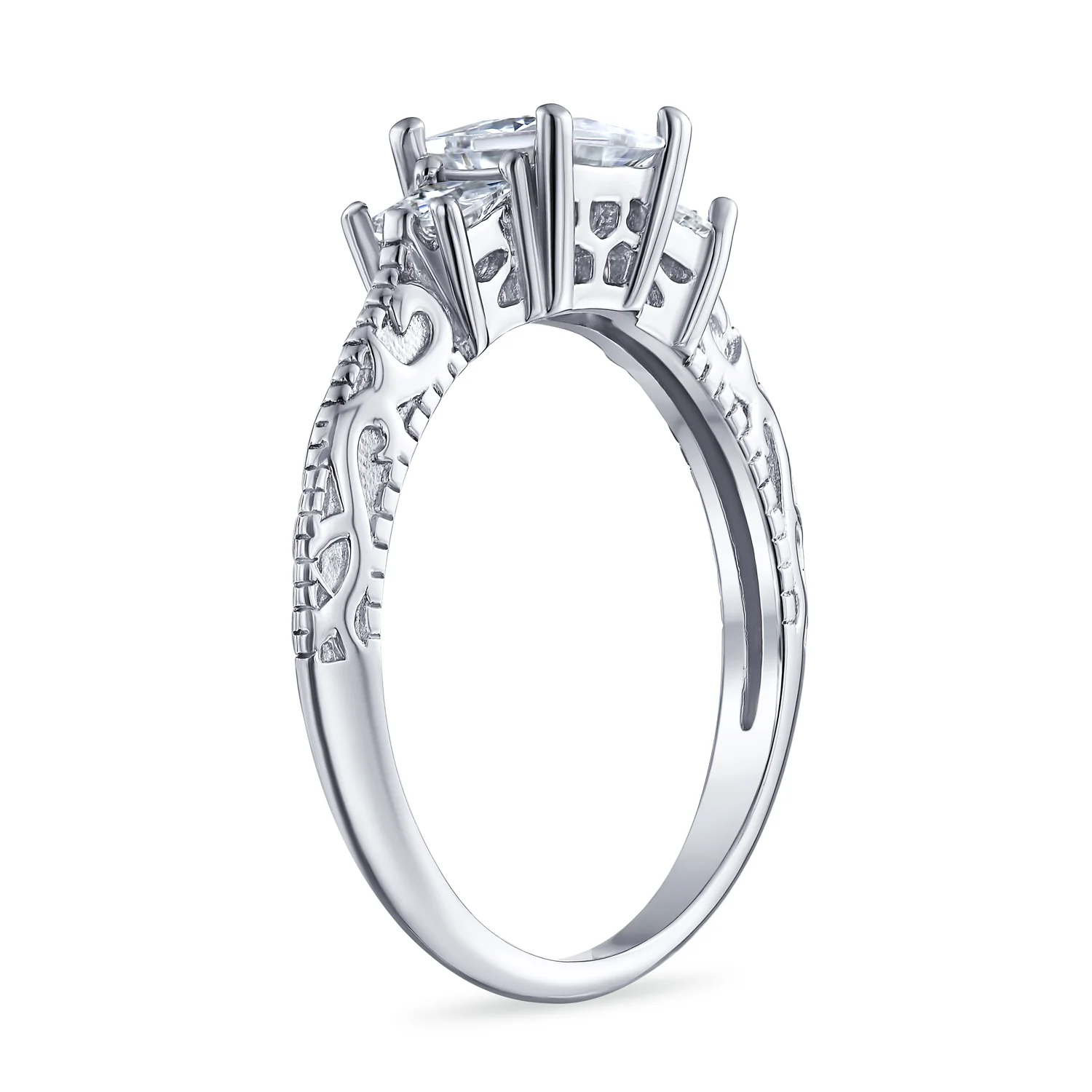 3CT CZ Three Stone Past Present Future Cubic Zirconia Engagement Ring .925 Sterling Silver - Image 3