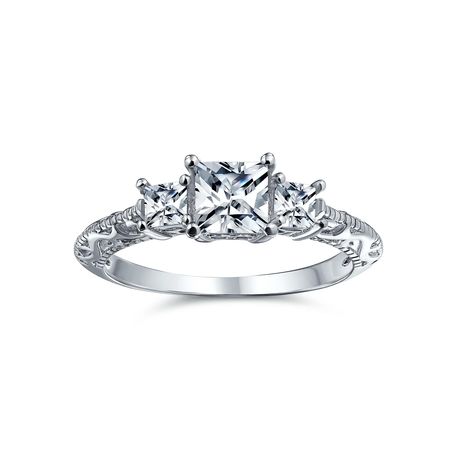 3CT CZ Three Stone Past Present Future Cubic Zirconia Engagement Ring .925 Sterling Silver - Image 5