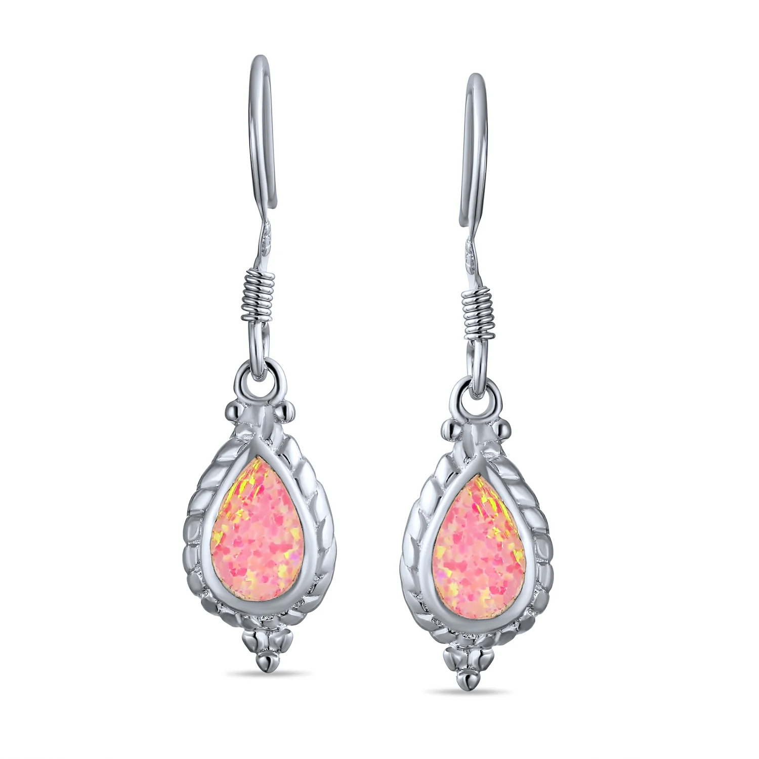 Antique Dangle Gemstone Earrings Iridescent Opal Silver - Image 4