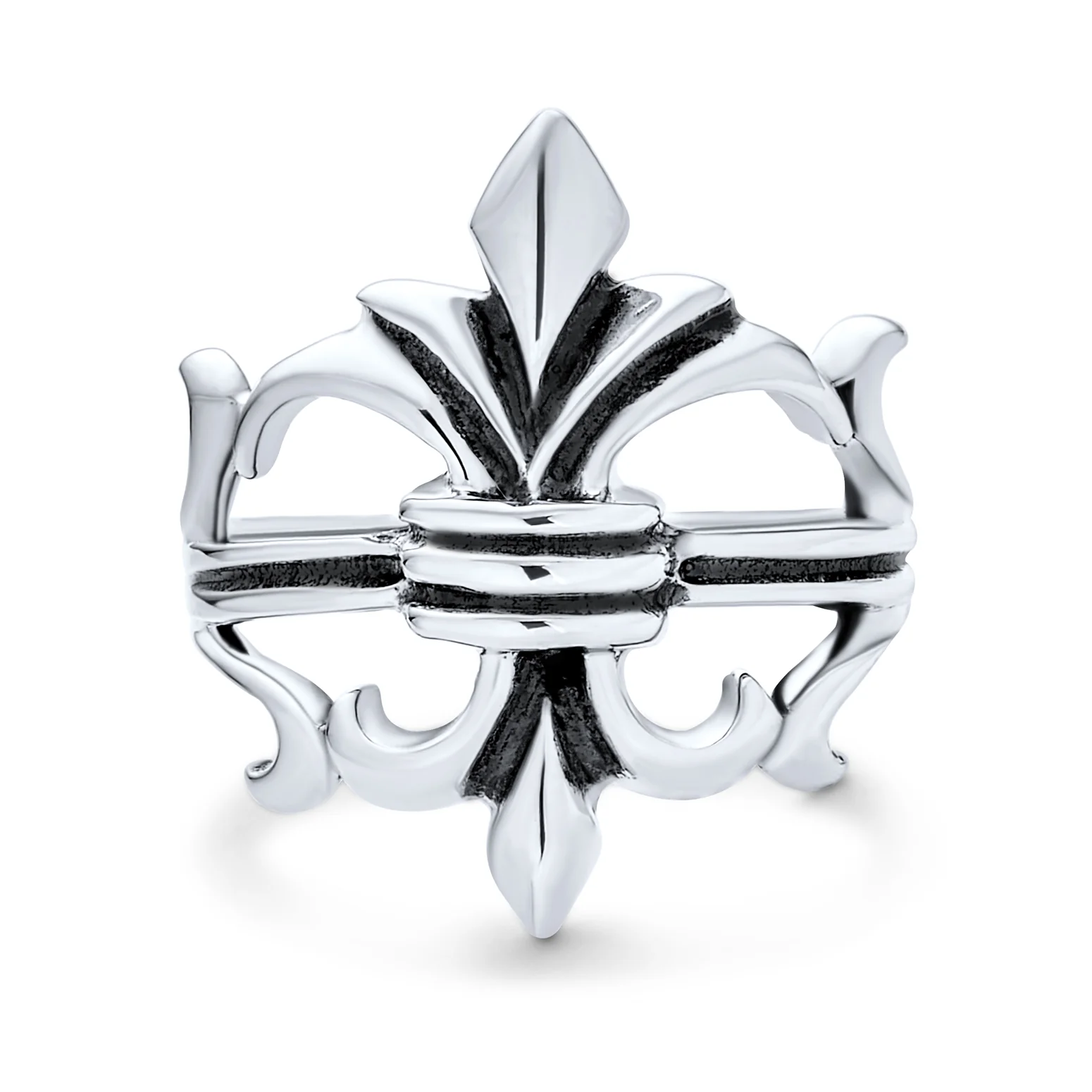 Antique Style Mens Silver Ring Fleur De Lis Oxidized