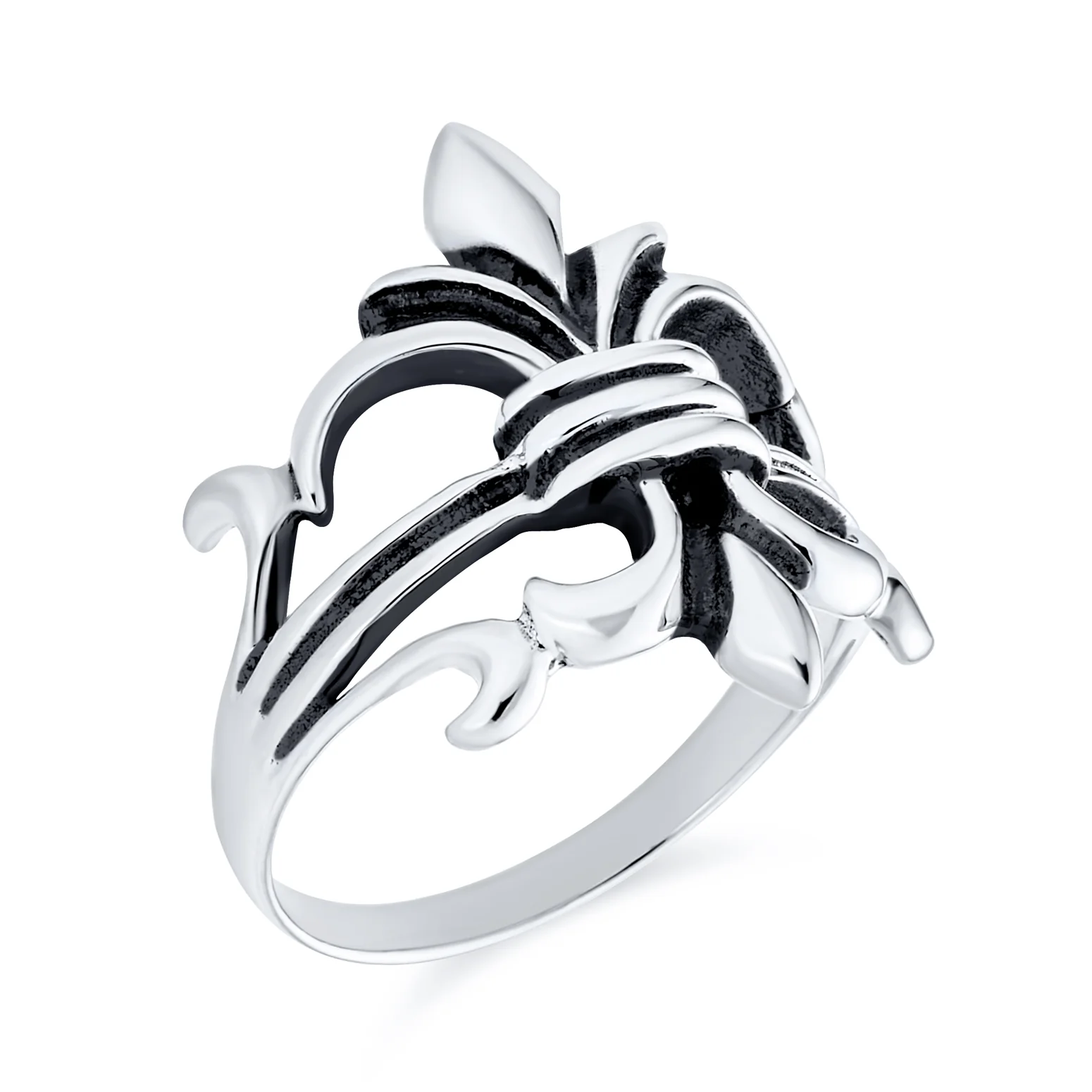 Antique Style Mens Silver Ring Fleur De Lis Oxidized - Image 2