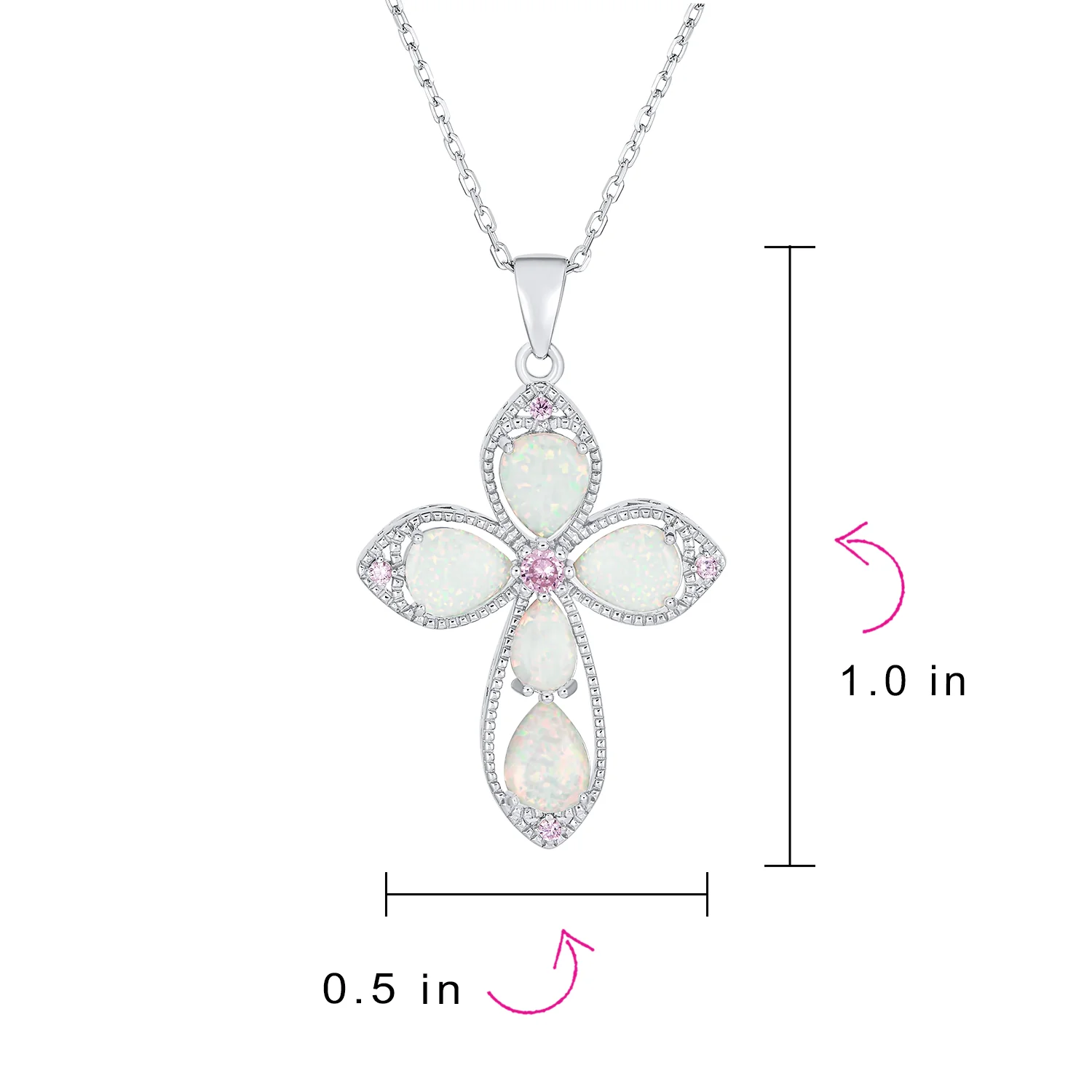 Elegant Spiritual Created White Opal Cross Necklace Pendant .925 Sterling Silver - Image 3