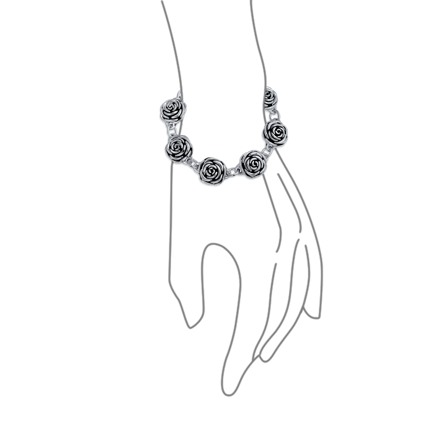 Antiqued Finish 3D Garden Flower Strand Bracelet Black Rose - Image 2