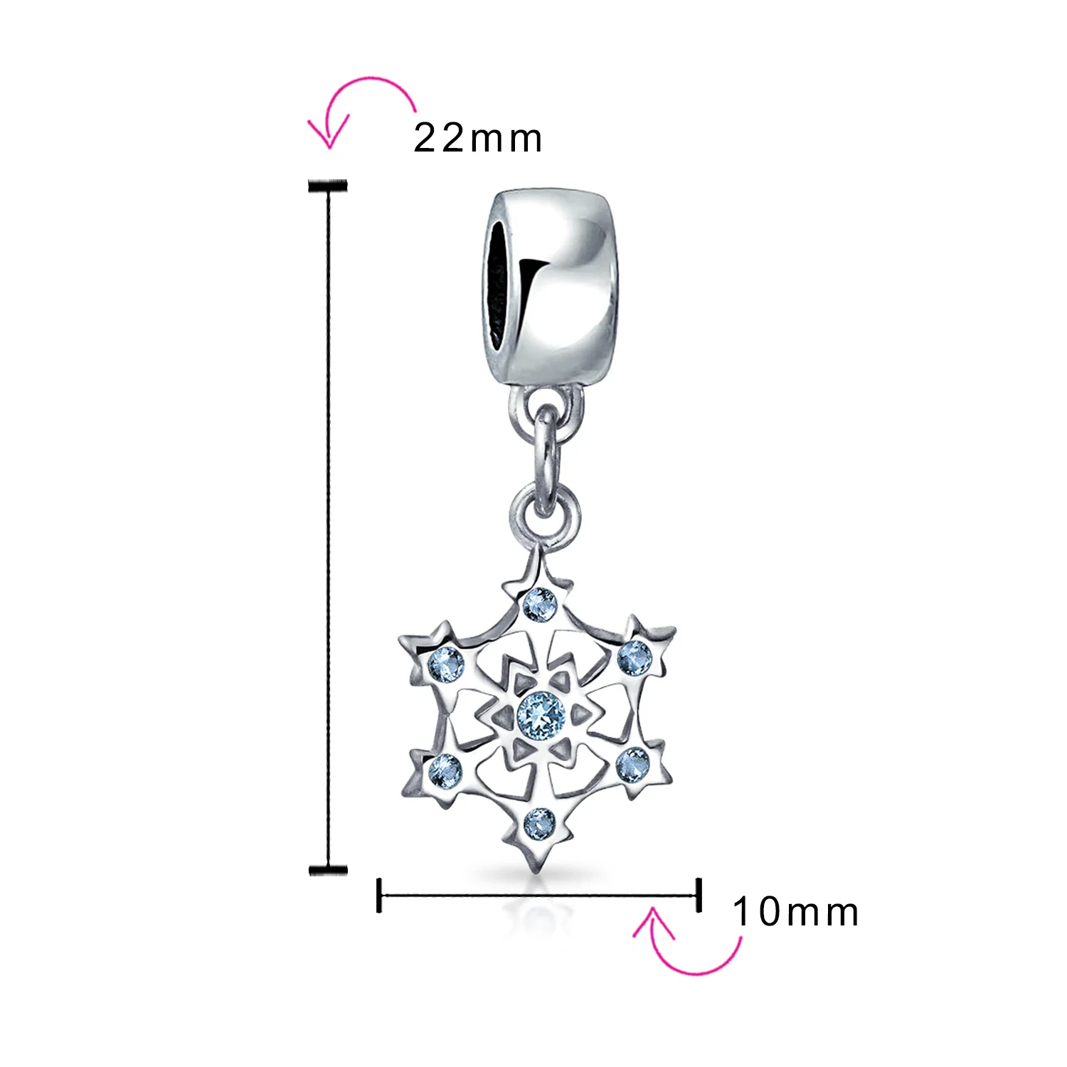 Aqua Ice Blue CZ Christmas Charm Bead Snowflake Silver - Image 3