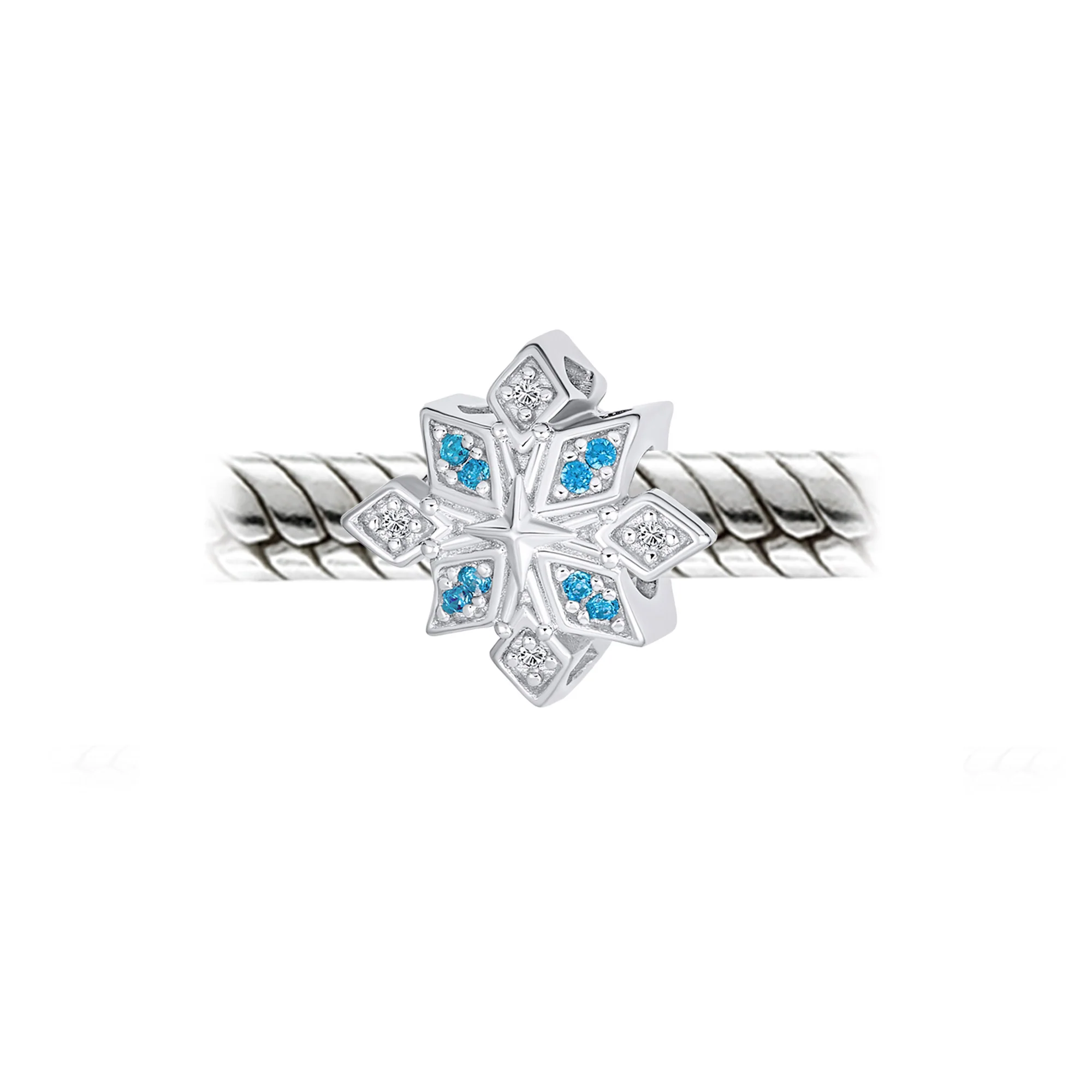 Aqua Ice Blue Snowflake Christmas Charm Bead with Crystals for European Bracelet - Image 3