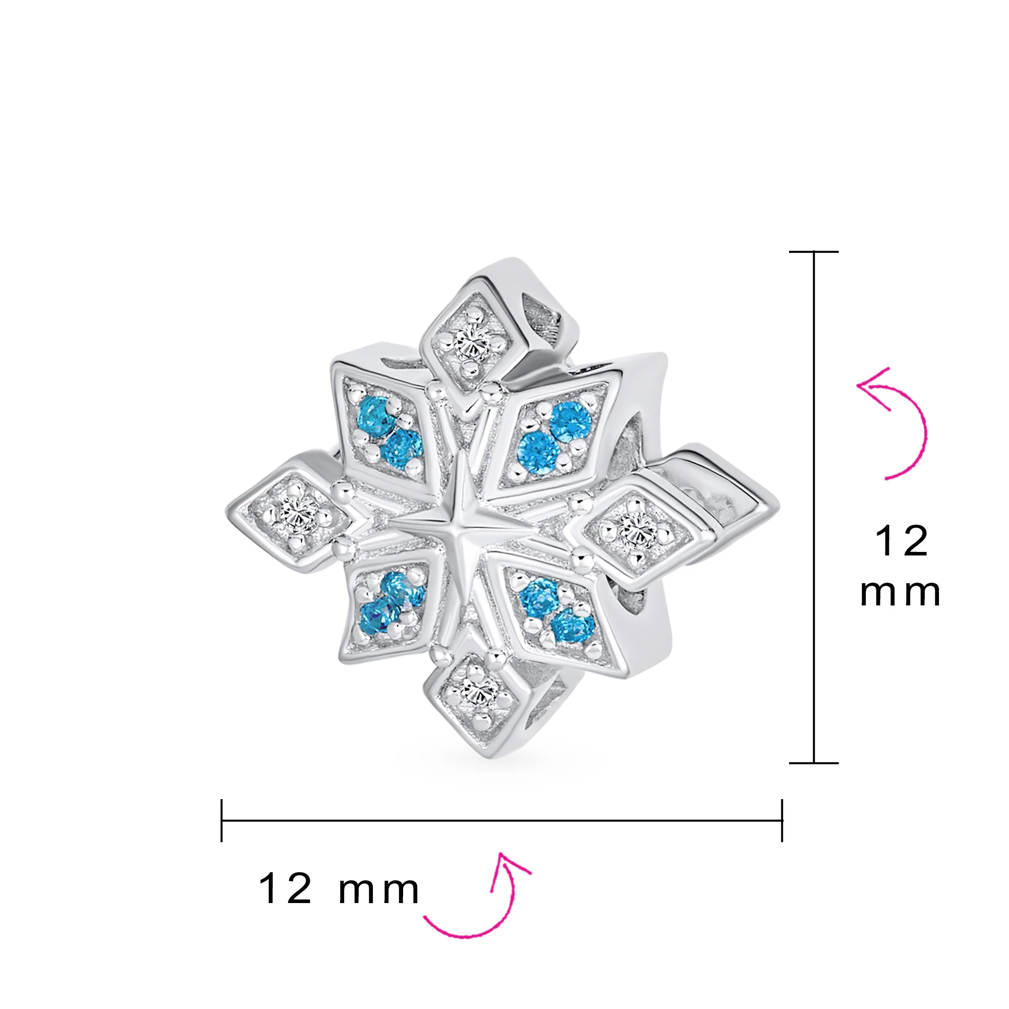 Aqua Ice Blue Snowflake Christmas Charm Bead with Crystals for European Bracelet - Image 4