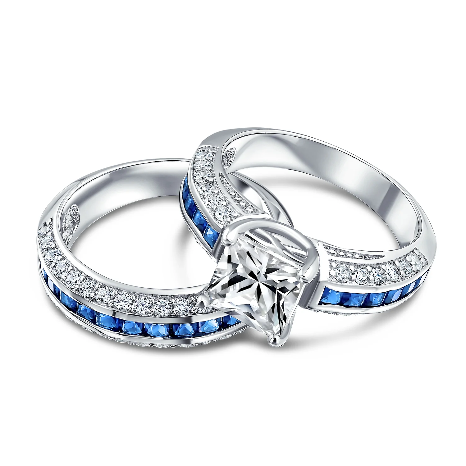 3CT Art Deco Style Princess Cut Solitaire CZ Wedding Ring Set Sterling Silver - Image 4