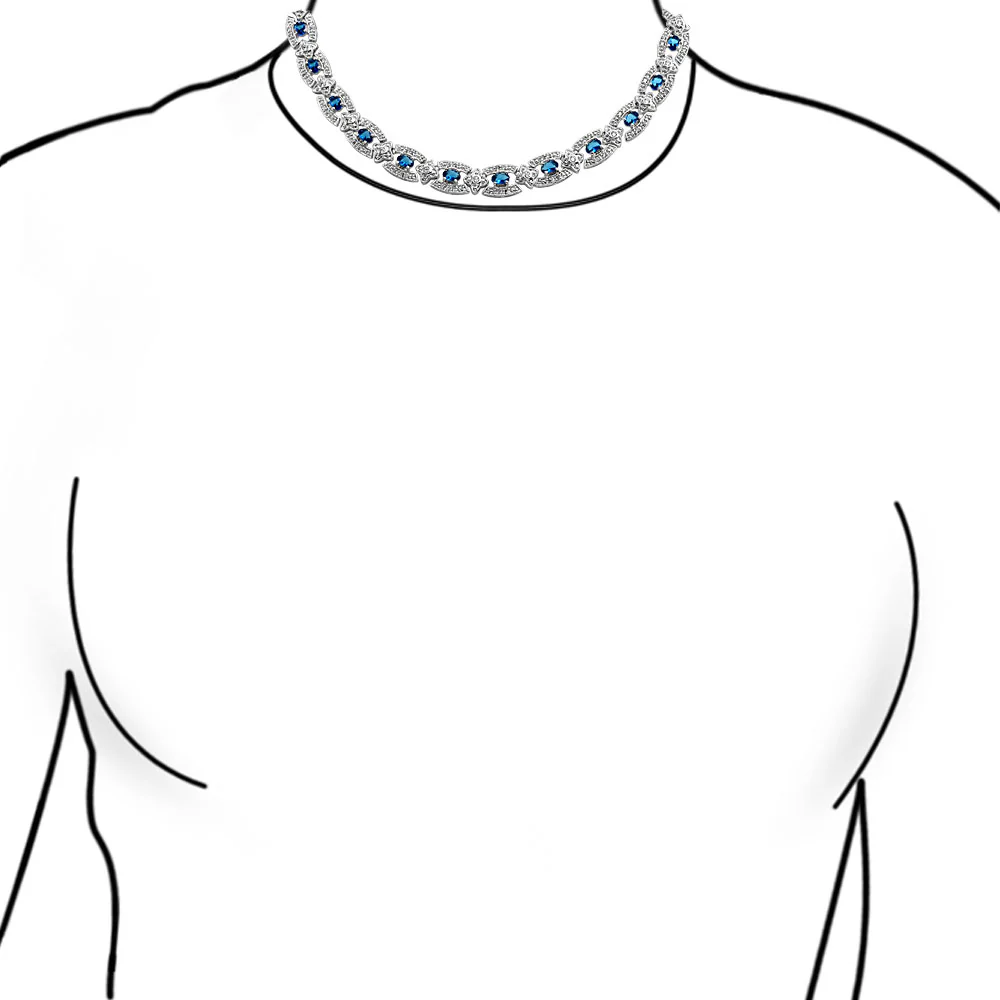 Art Deco Style Royal Blue Sapphire CZ Cubic Zirconia Cocktail Statement Collar Necklace - Image 3