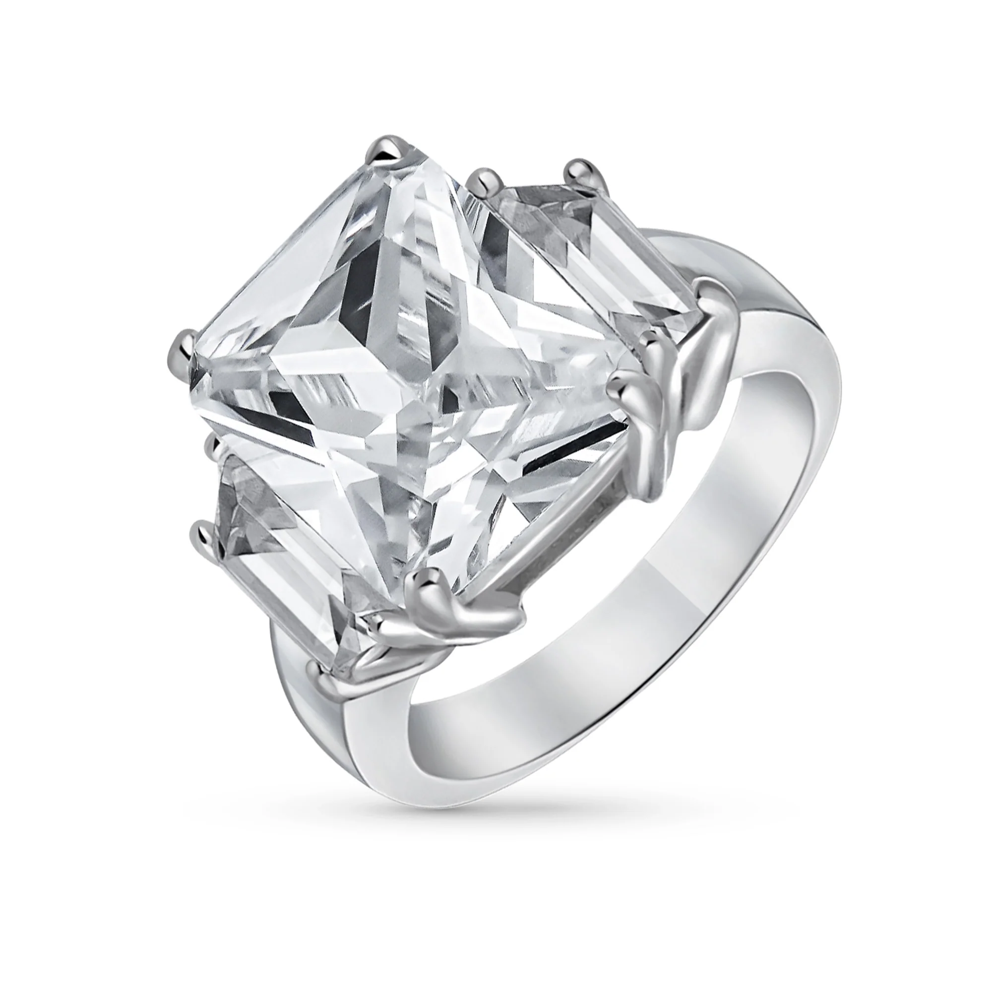 Art Deco Style 8CT CZ Emerald Cut Statement Engagement Ring Sterling Silver Cubic Zirconia Baguette Stones - Image 2