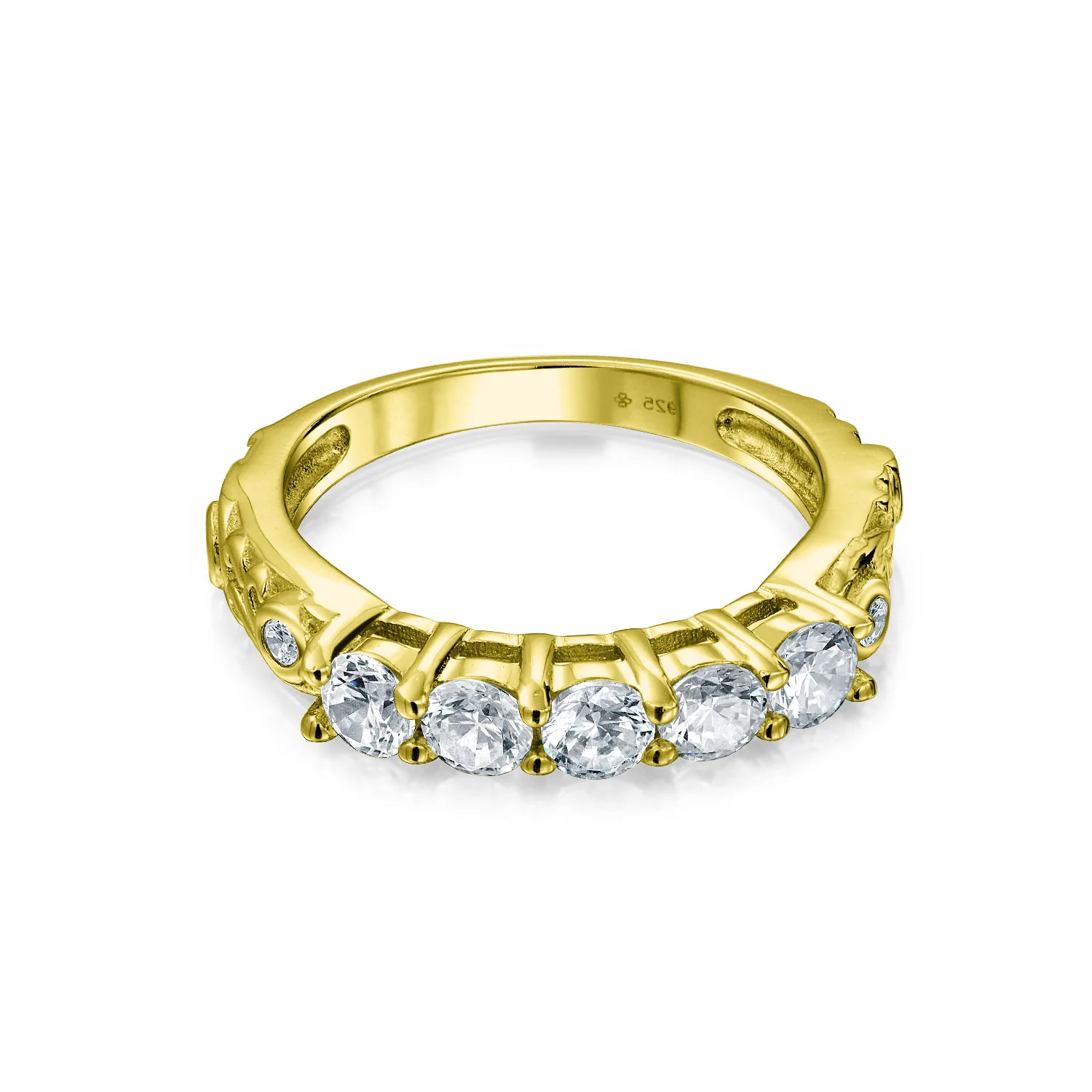 Art Deco Style 3CTW CZ Three Stone Past Present Future Engagement Ring Set Gold Plated Sterling Silver - Image 11