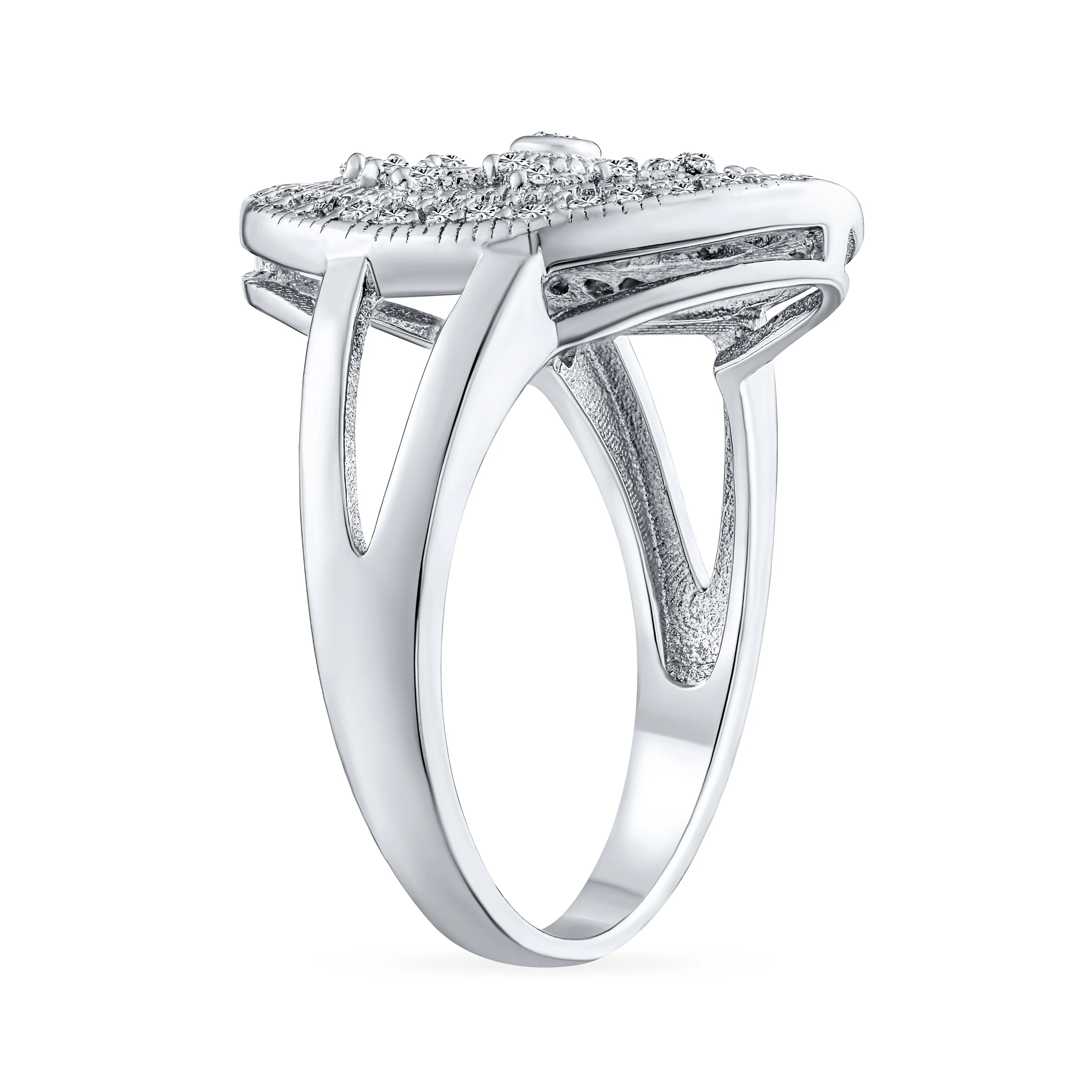 Art Deco Large Oval Pave Cluster CZ Statement Engagement Ring Sterling Silver - Image 2