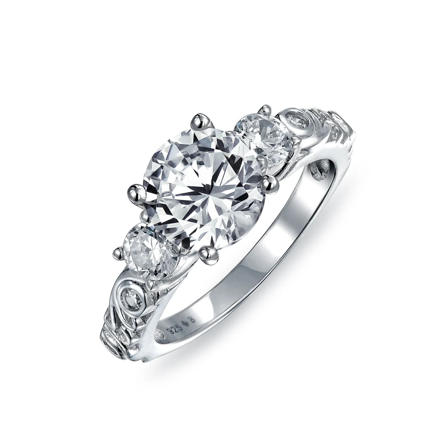 3CT Round Solitaire 3 Stone Engagement Ring Set Cubic Zirconia Past Present Future CZ Sterling Silver - Image 11