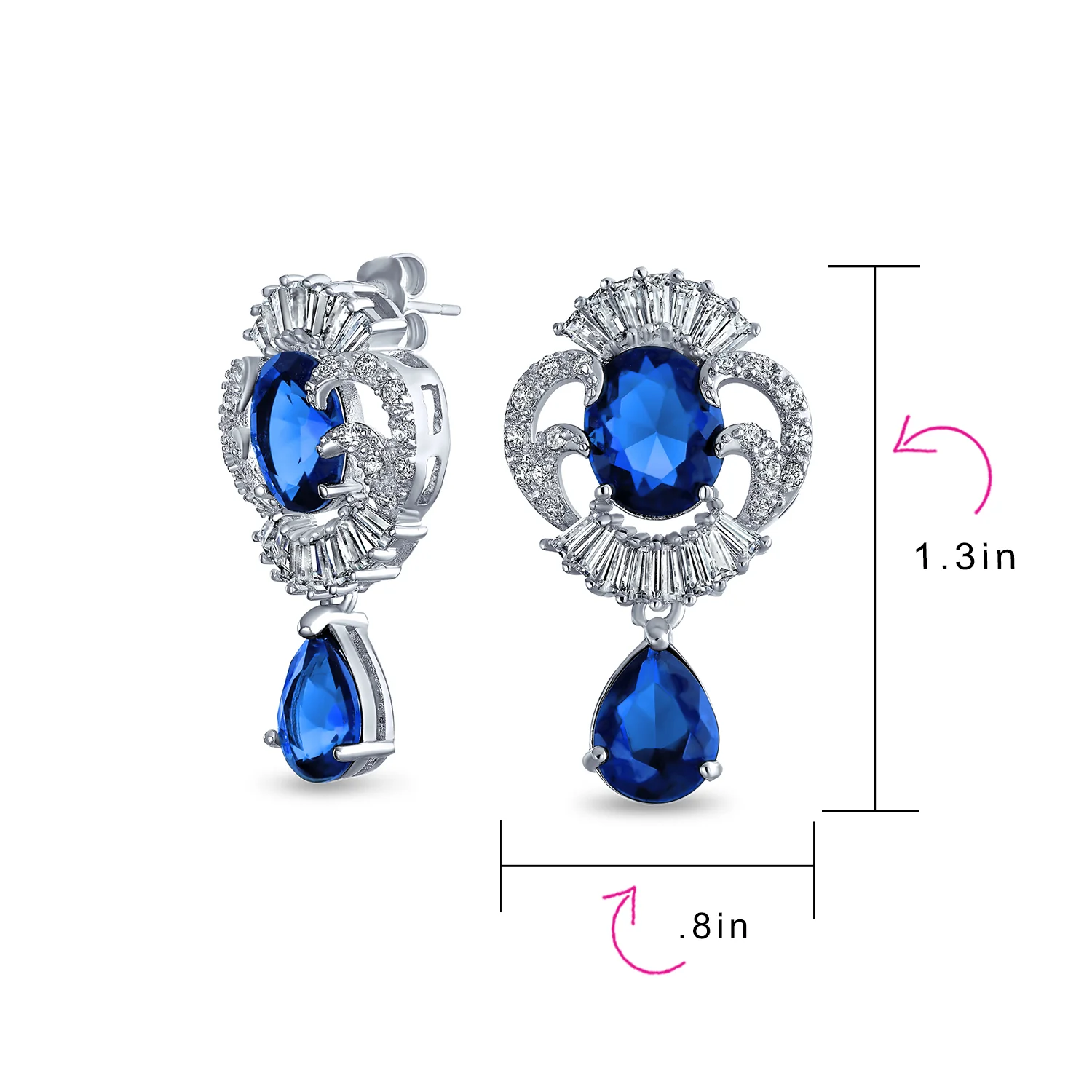 Art Deco Cubic Zirconia Dangle Chandelier Earrings Silver - Image 11