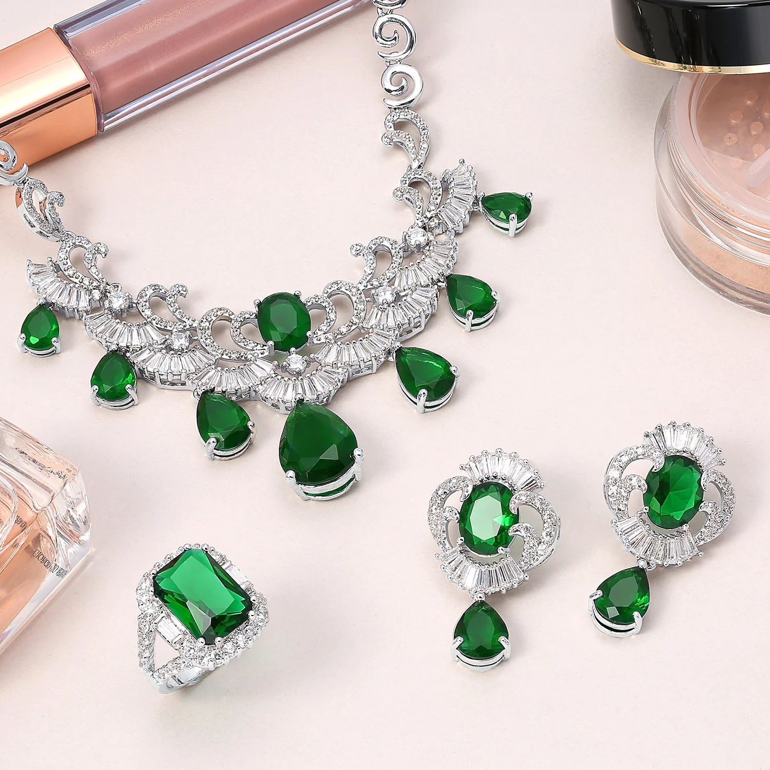 Art Deco Cubic Zirconia Dangle Chandelier Earrings Silver - Image 12