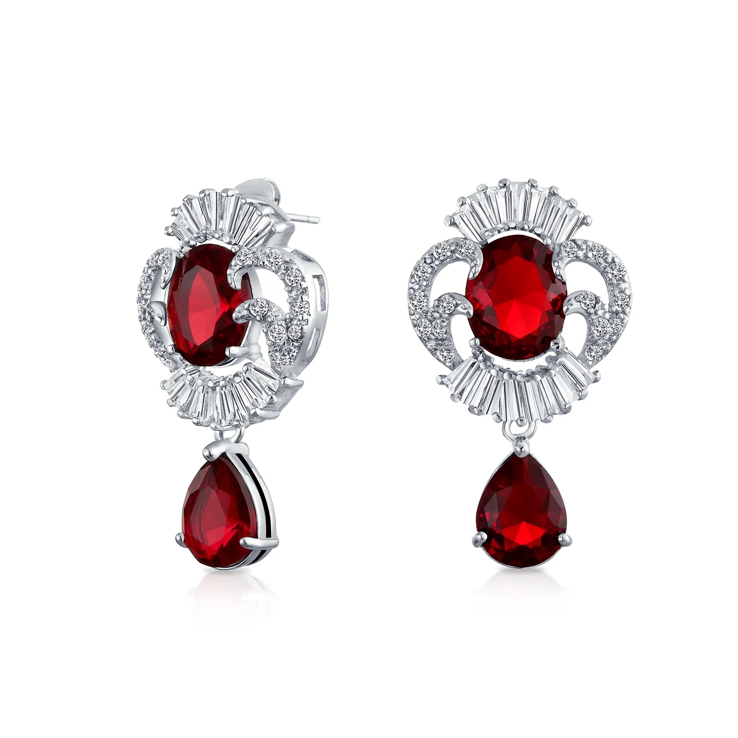 Art Deco Cubic Zirconia Dangle Chandelier Earrings Silver - Image 3