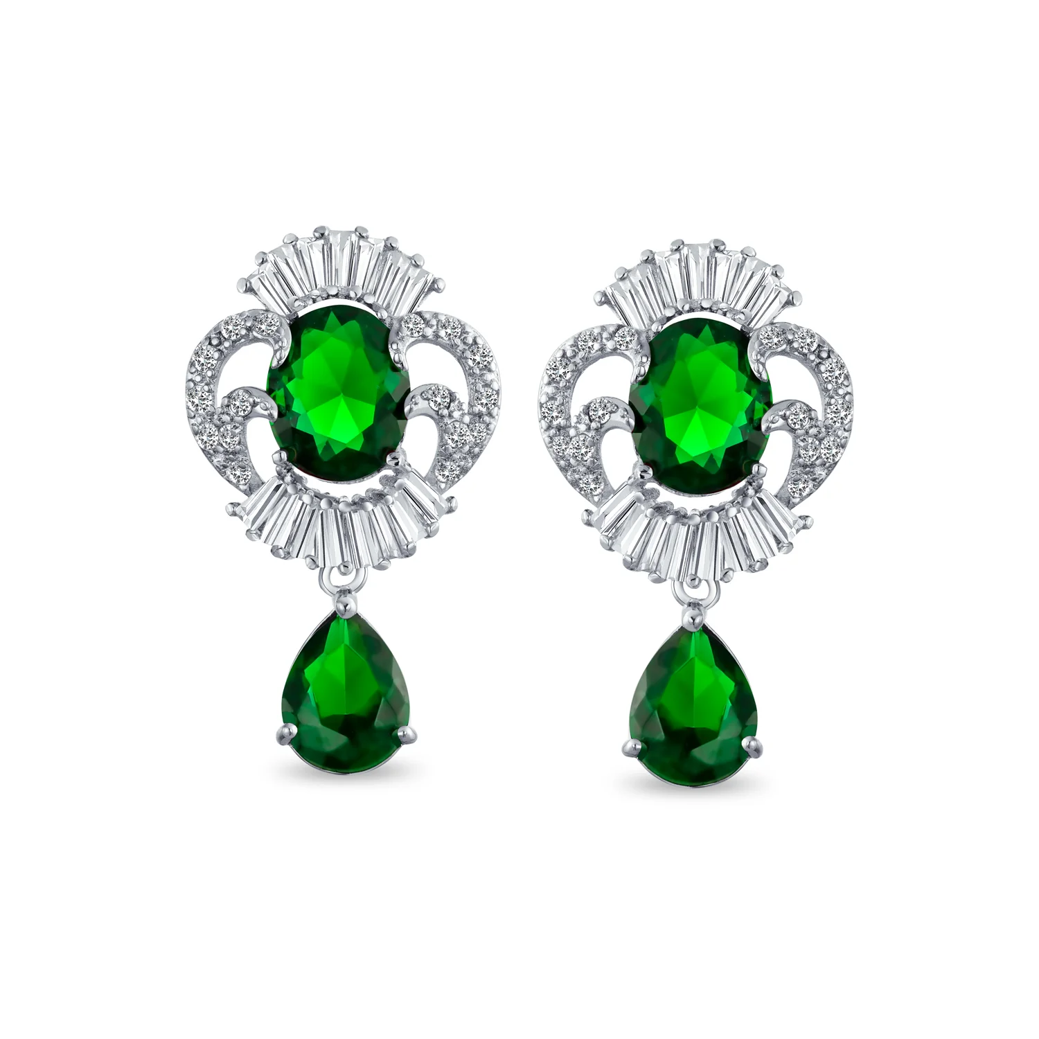 Art Deco Cubic Zirconia Dangle Chandelier Earrings Silver - Image 4