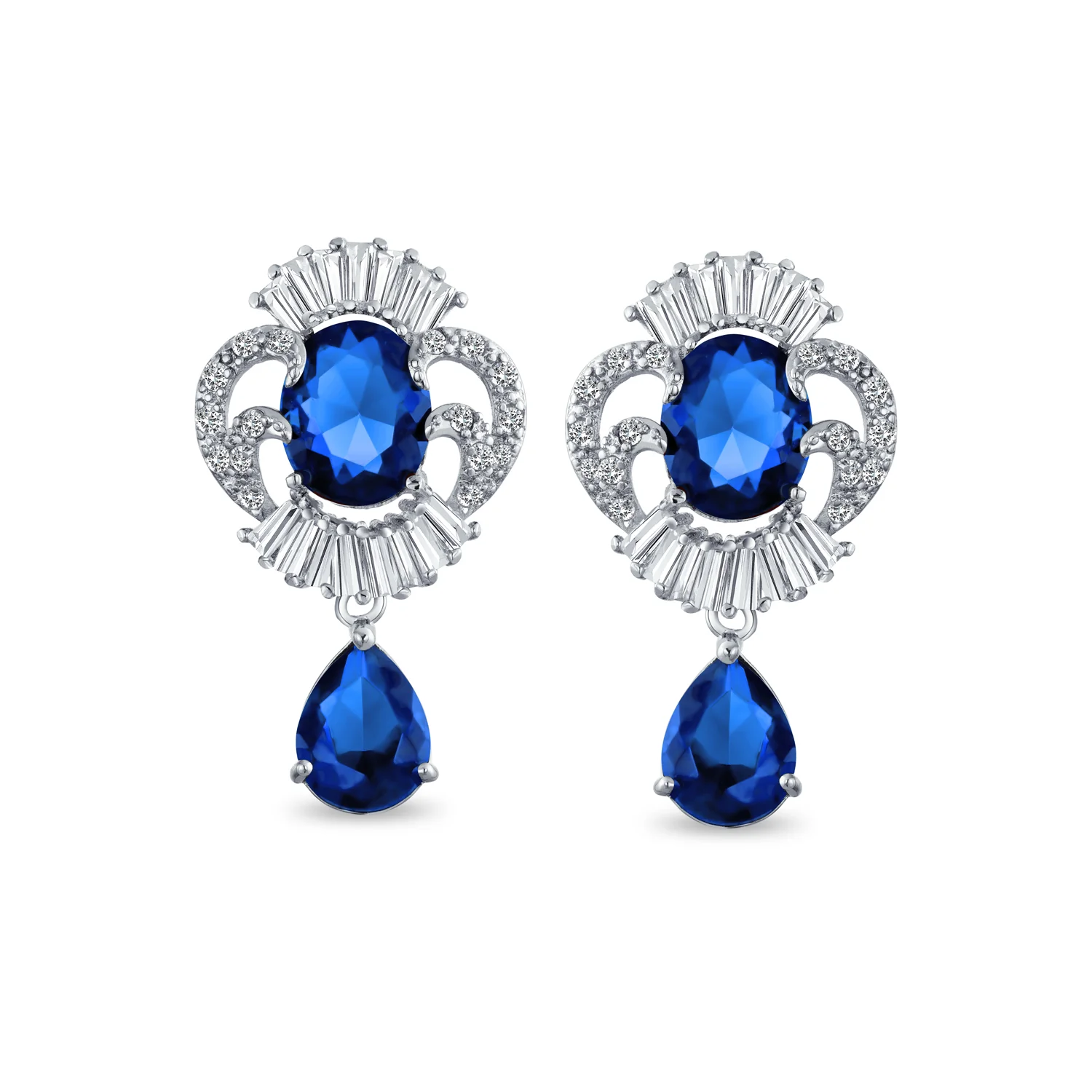 Art Deco Cubic Zirconia Dangle Chandelier Earrings Silver - Image 5
