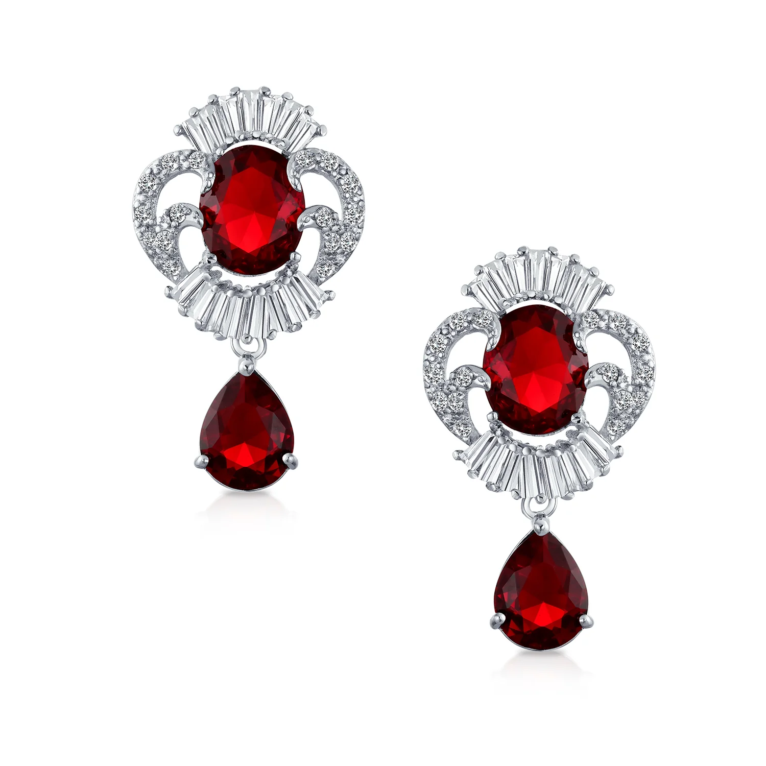 Art Deco Cubic Zirconia Dangle Chandelier Earrings Silver - Image 6