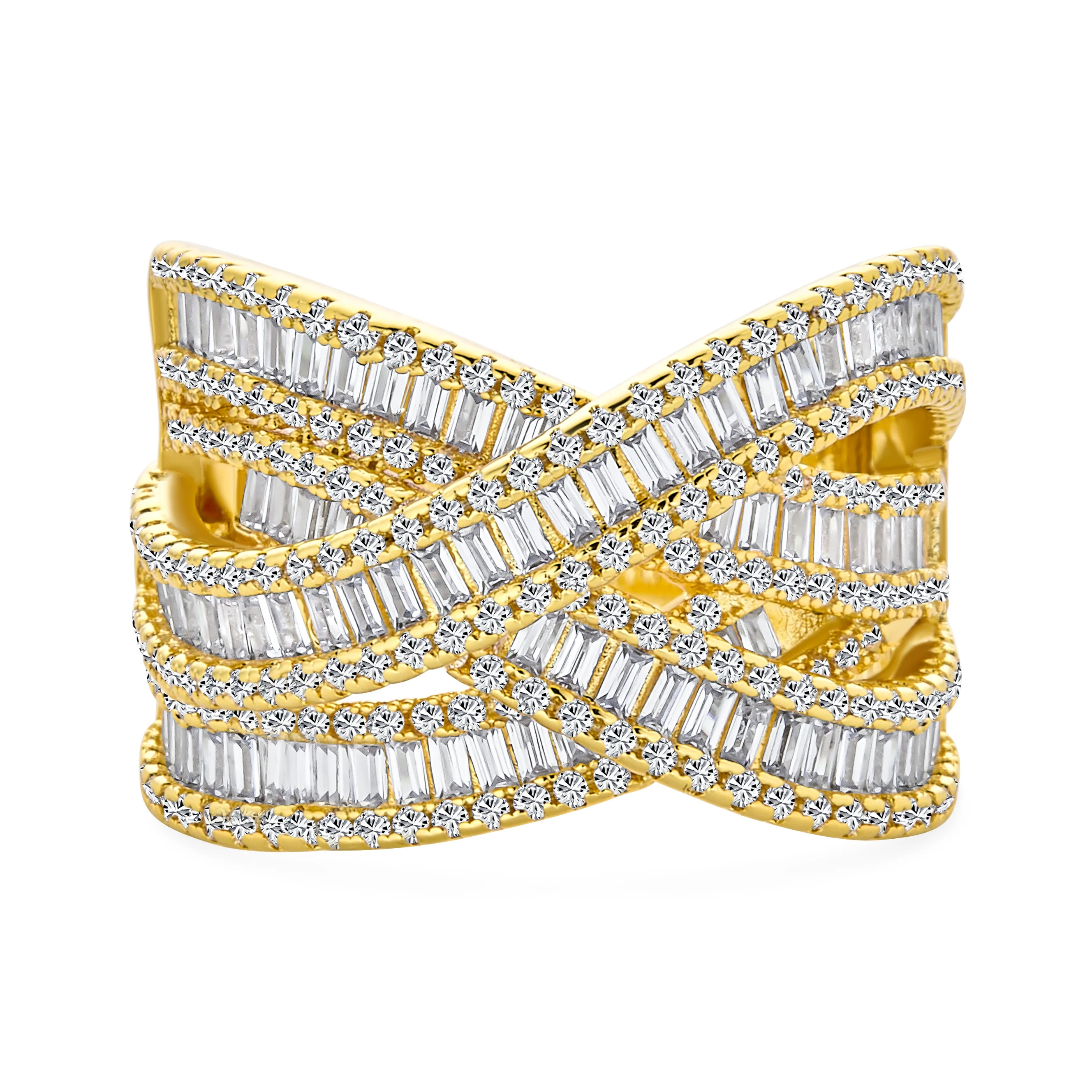 Modern CZ Cubic Zirconia Crossover Criss Cross Statement Cocktail Band Ring