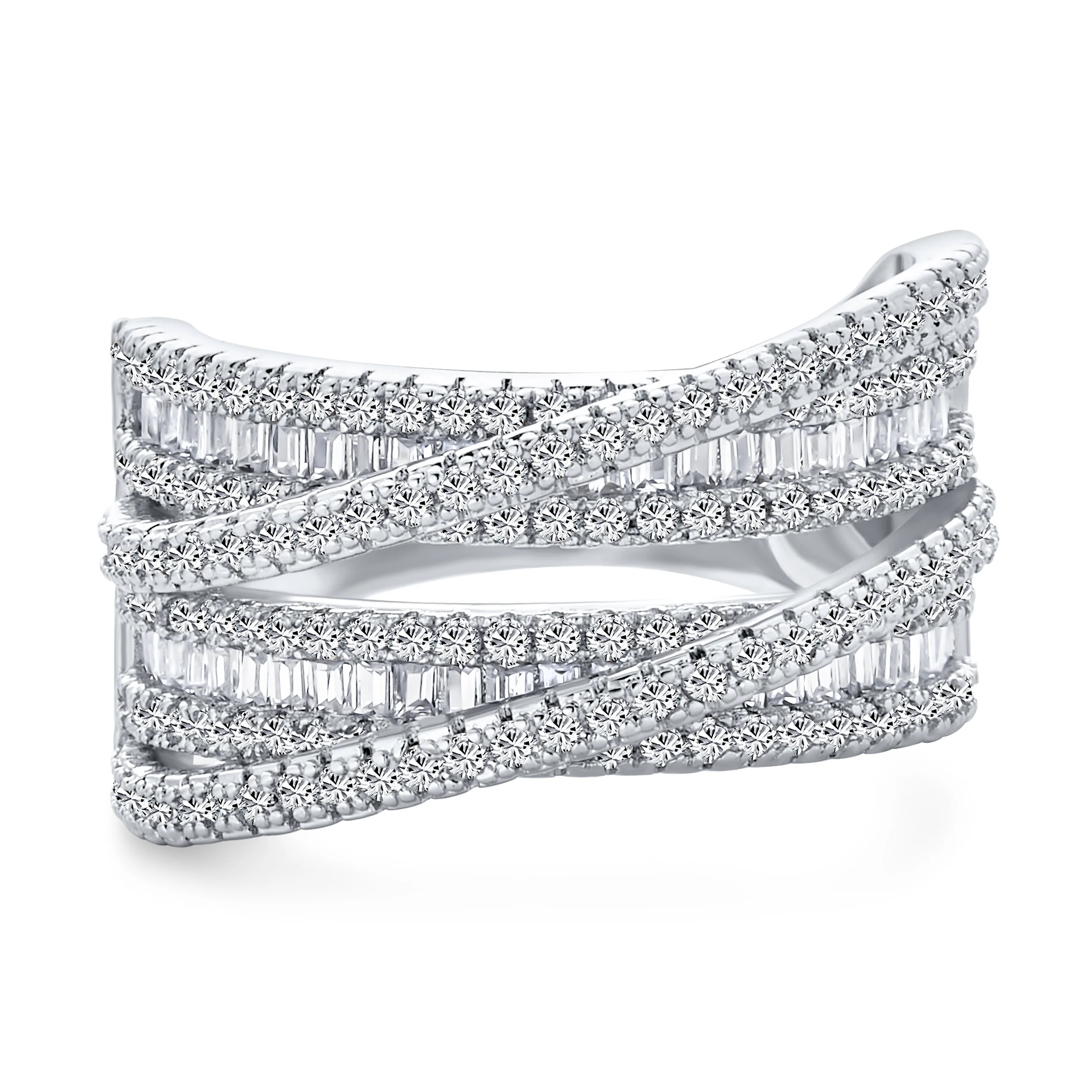 Modern CZ Cubic Zirconia Crossover Criss Cross Statement Cocktail Band Ring - Image 2