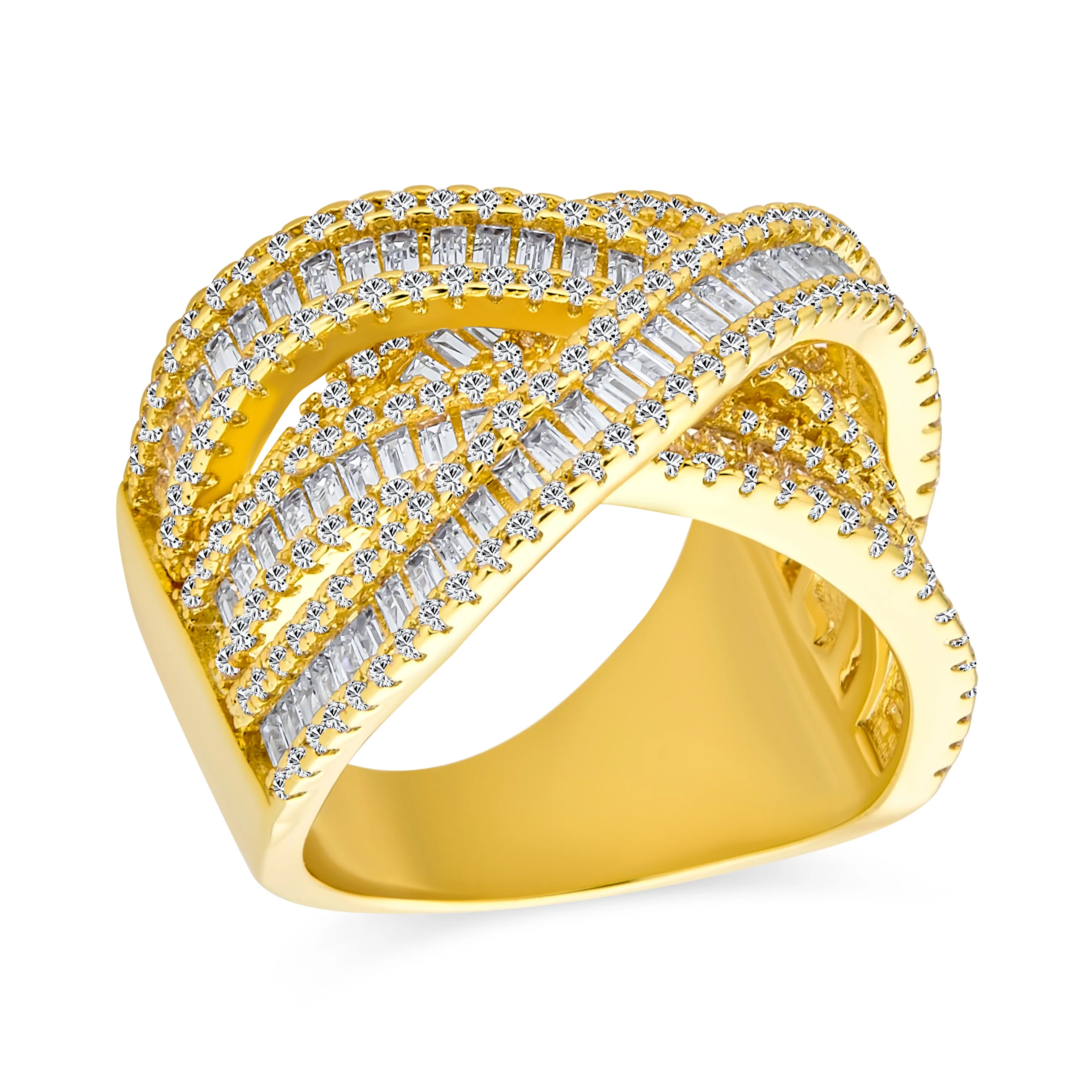Modern CZ Cubic Zirconia Crossover Criss Cross Statement Cocktail Band Ring - Image 3