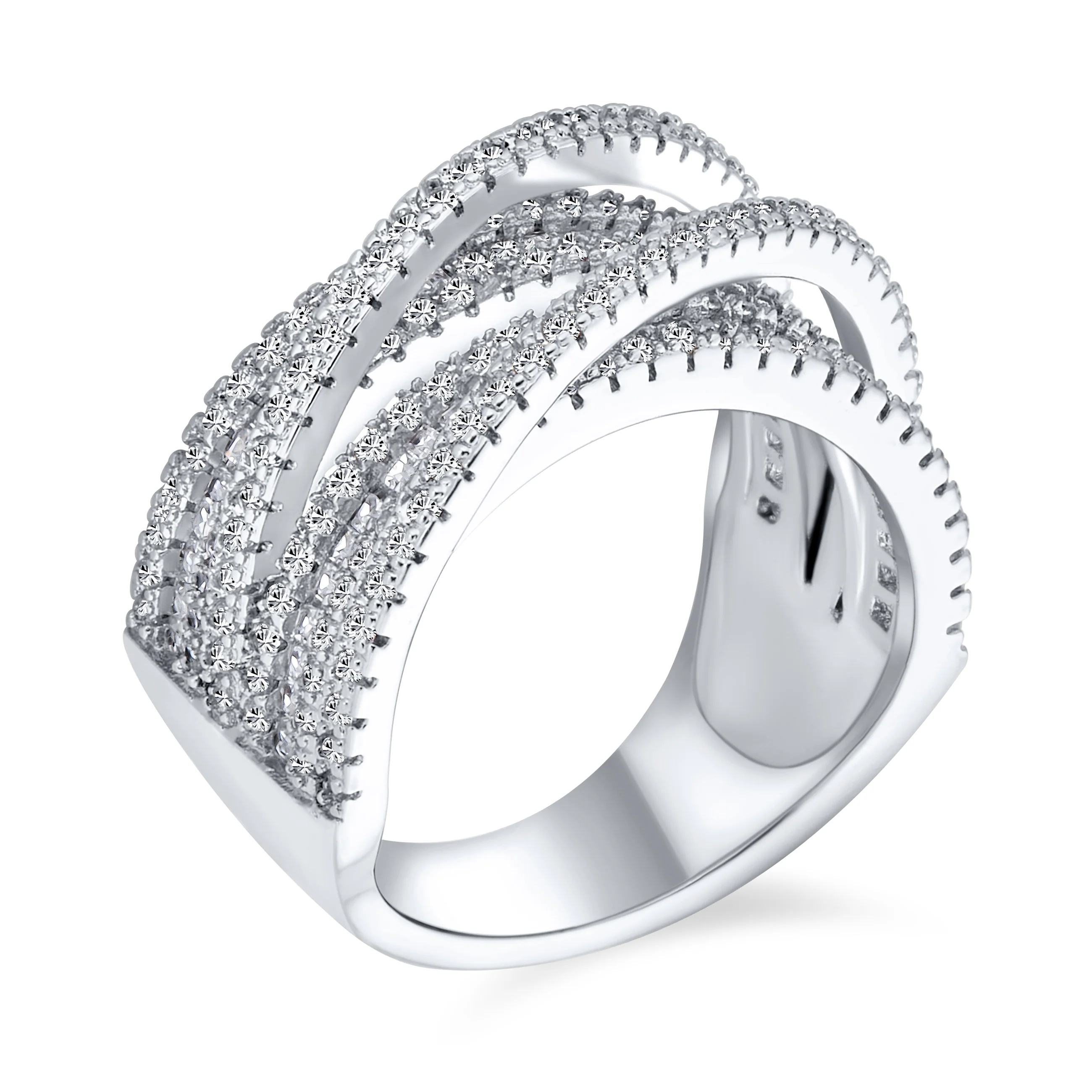 Modern CZ Cubic Zirconia Crossover Criss Cross Statement Cocktail Band Ring - Image 4